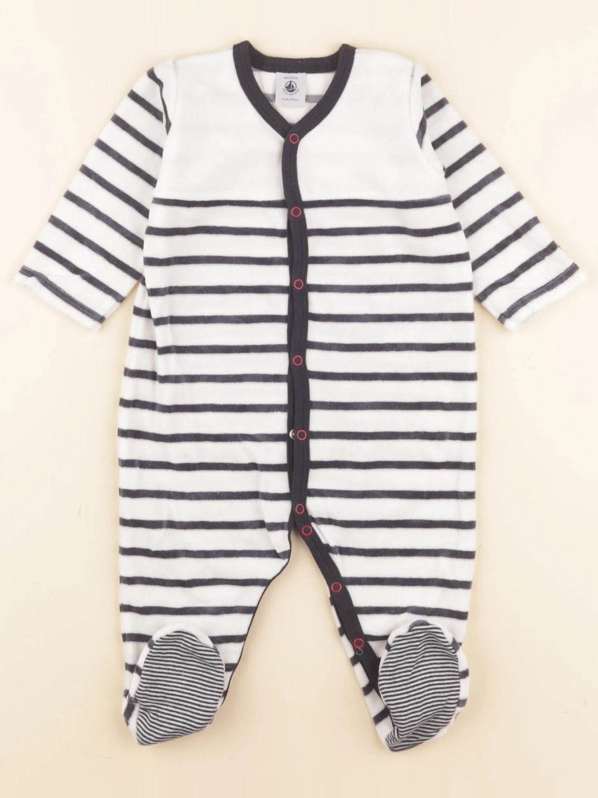 Petit Bateau - pyjama velours bleu, blanc - 6 mois