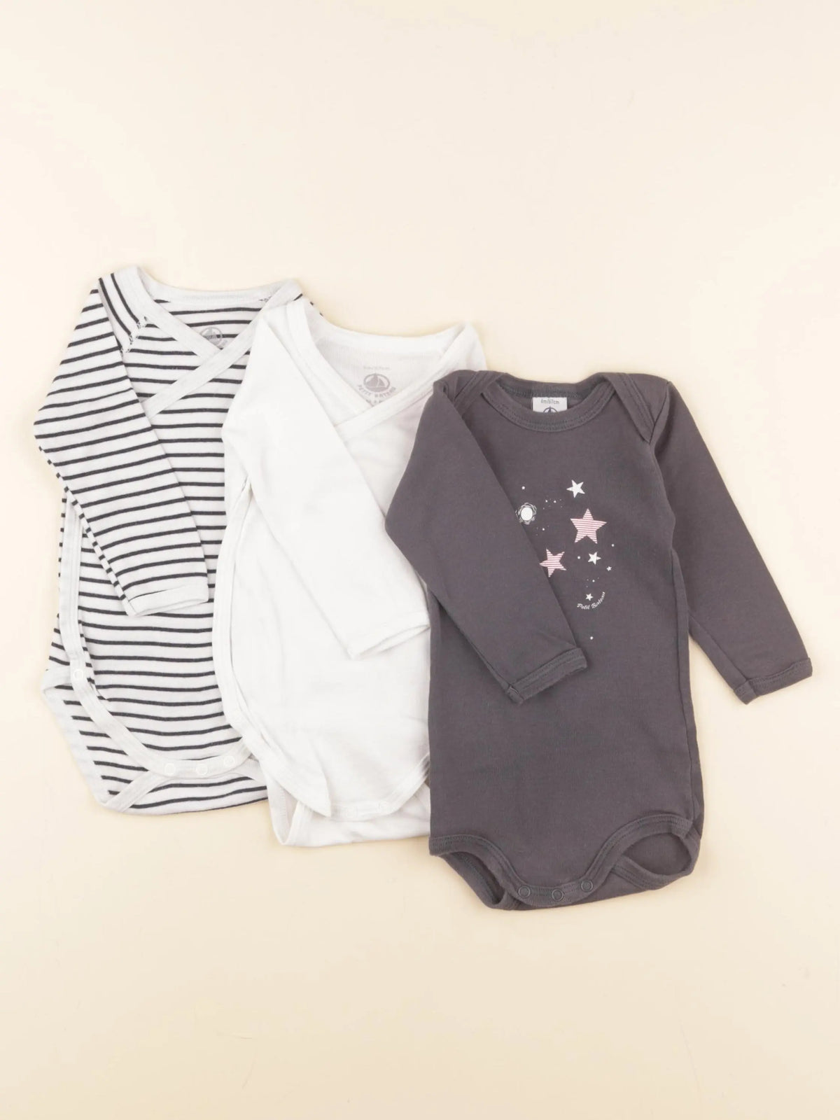 Petit Bateau - lot de 3 bodies en coton multicolore - 6 mois