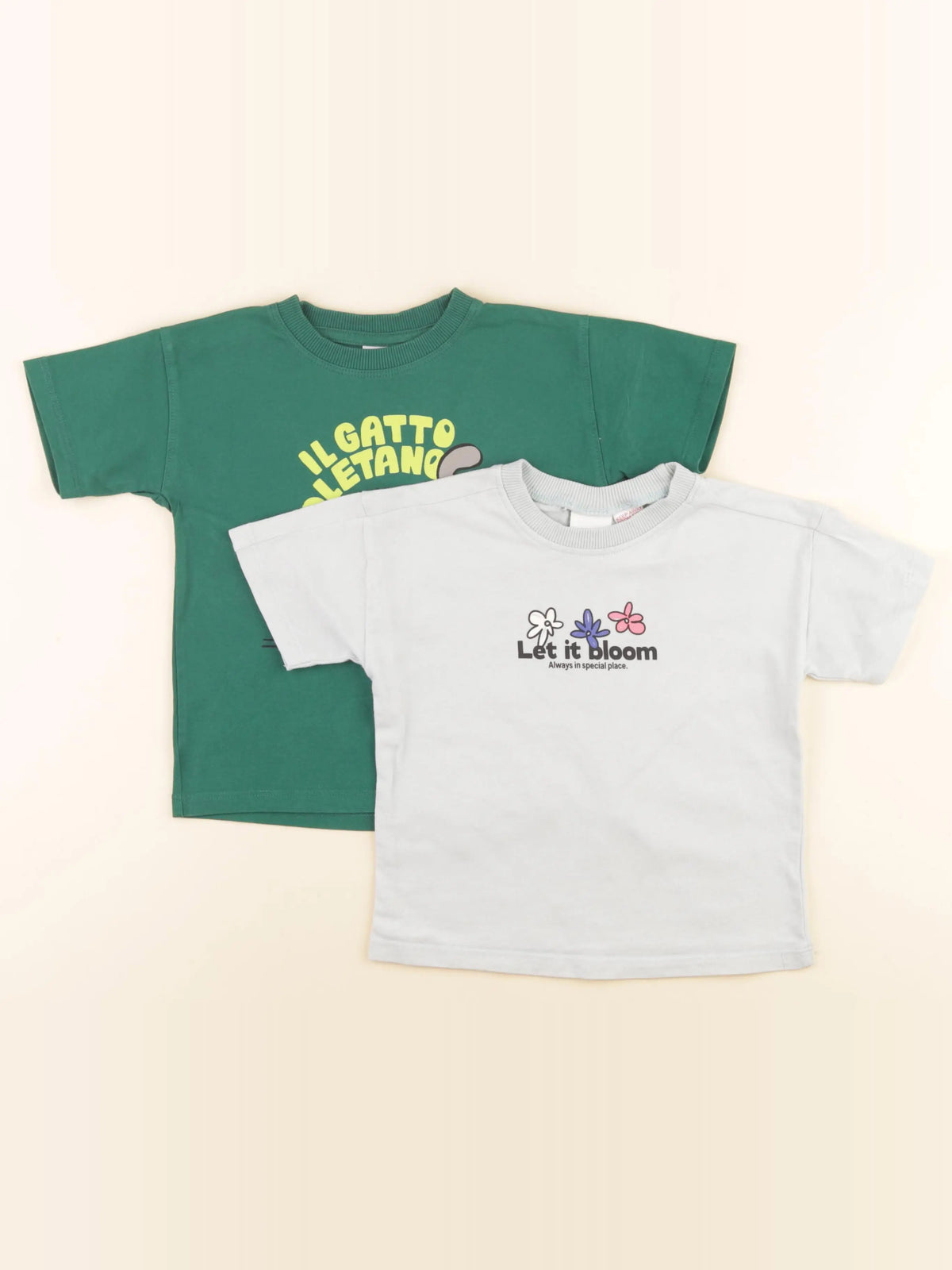 Zara - lot de 2 tee-shirts imprimé au dos bleu, vert - 2 ans