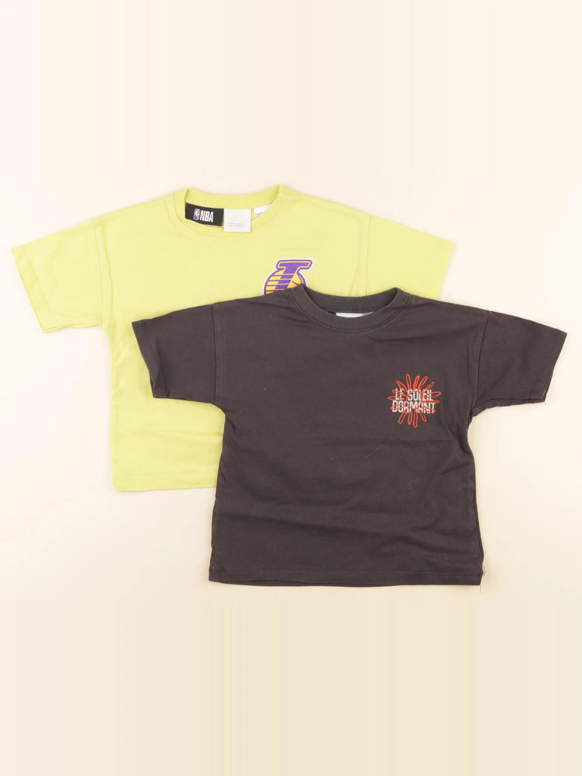 Zara - lot de 2 tee-shirts imprimé au dos jaune, gris - 2 ans