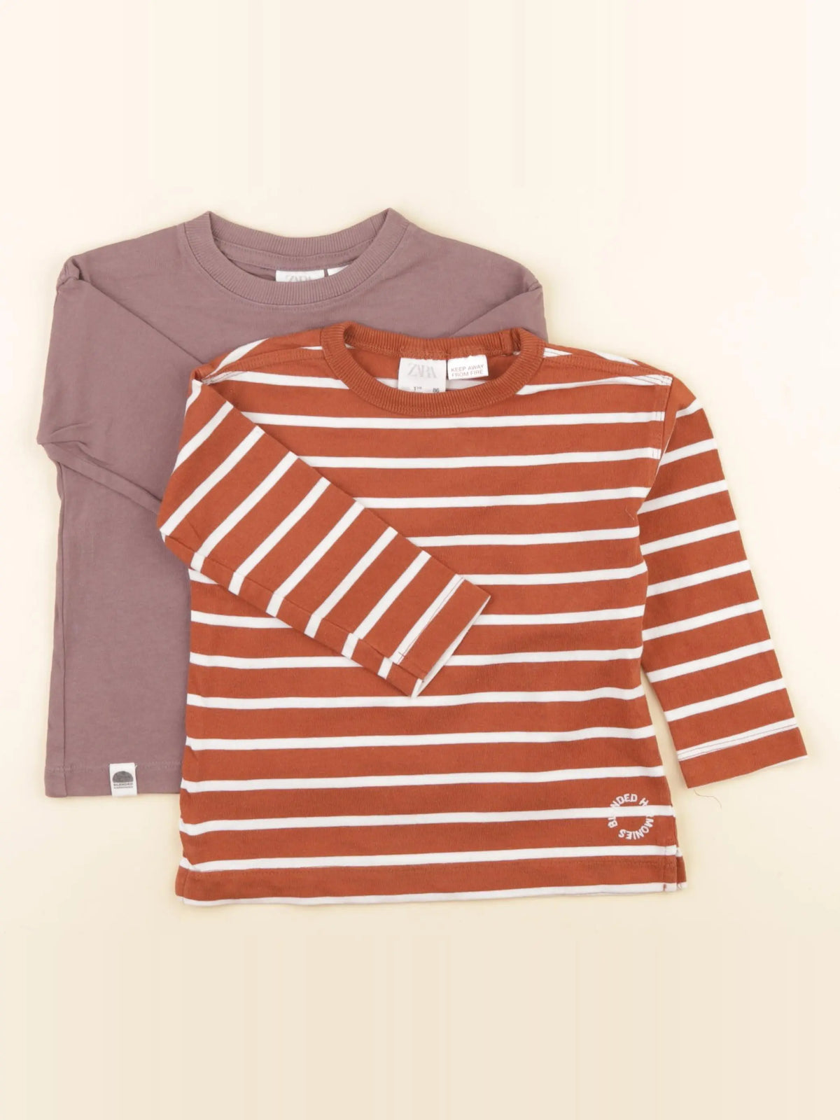 Zara - lot de 2 tee-shirts violet, marron - 18 mois