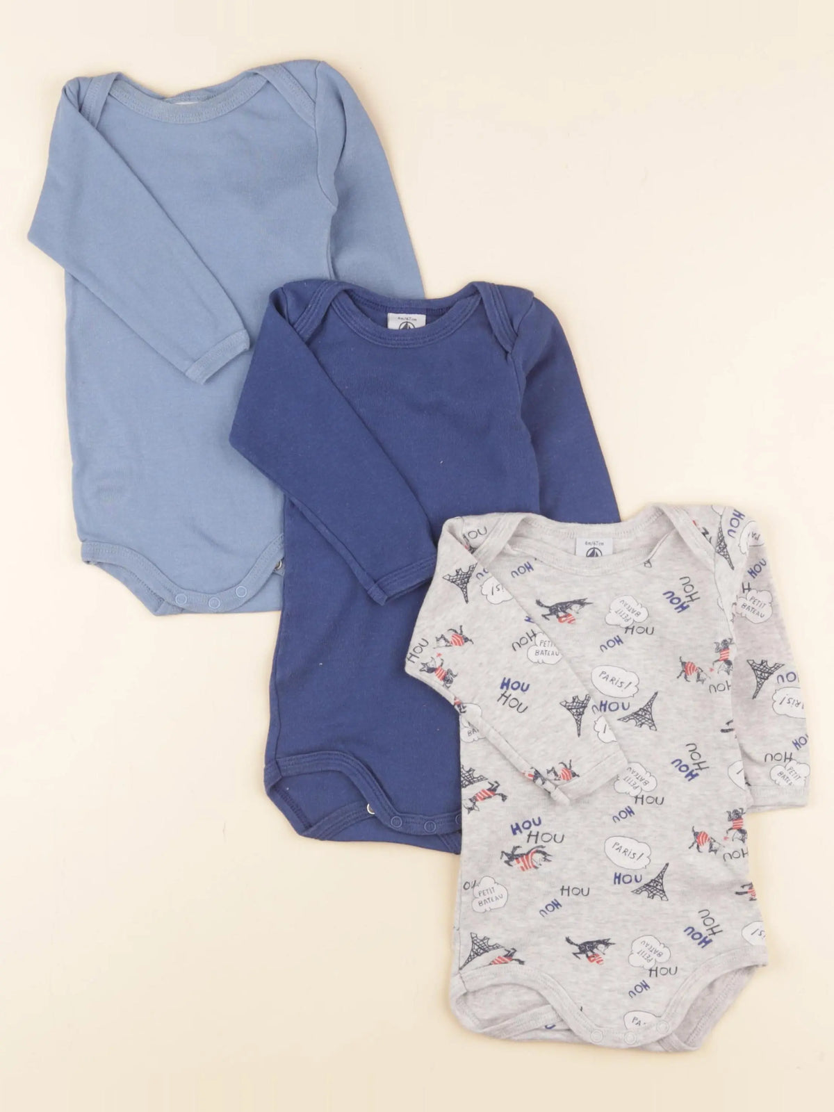 Petit Bateau - lot de 3 bodies en coton multicolore - 6 mois