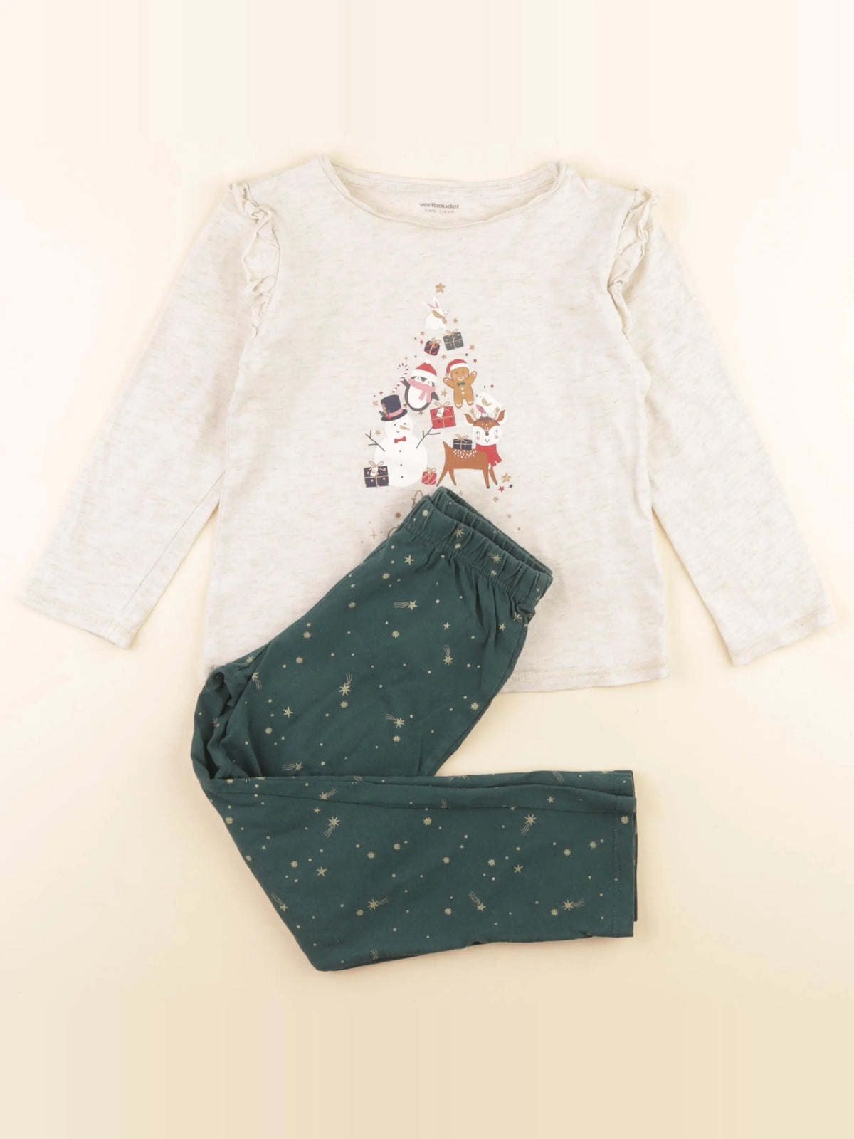 Vertbaudet - pyjama coton beige, vert - 5 ans