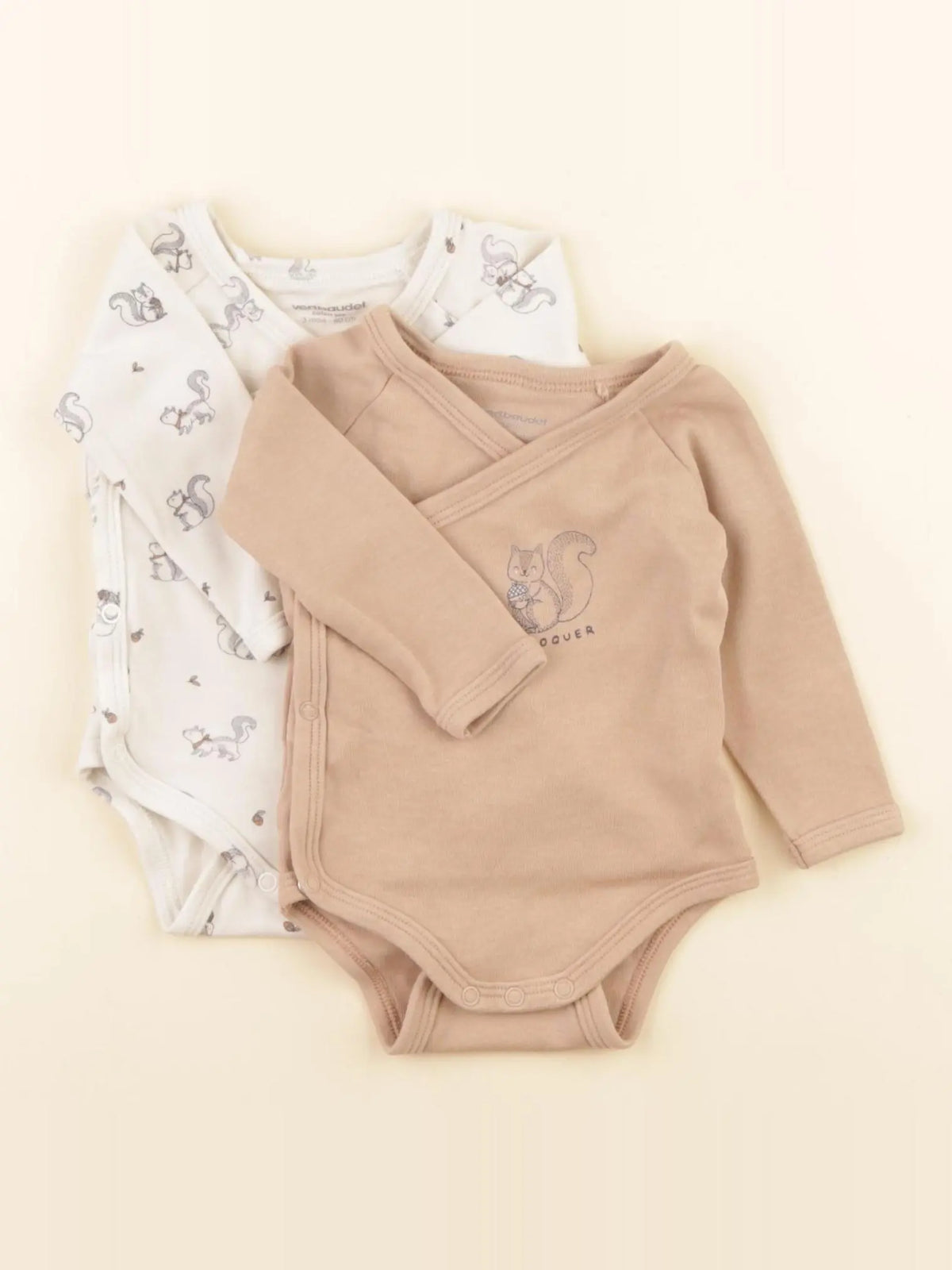 Vertbaudet - lot de 2 bodies en coton marron, blanc - 3 mois