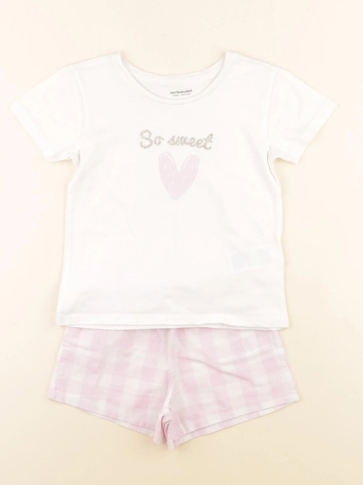 Vertbaudet - pyjama coton blanc, rose - 4 ans