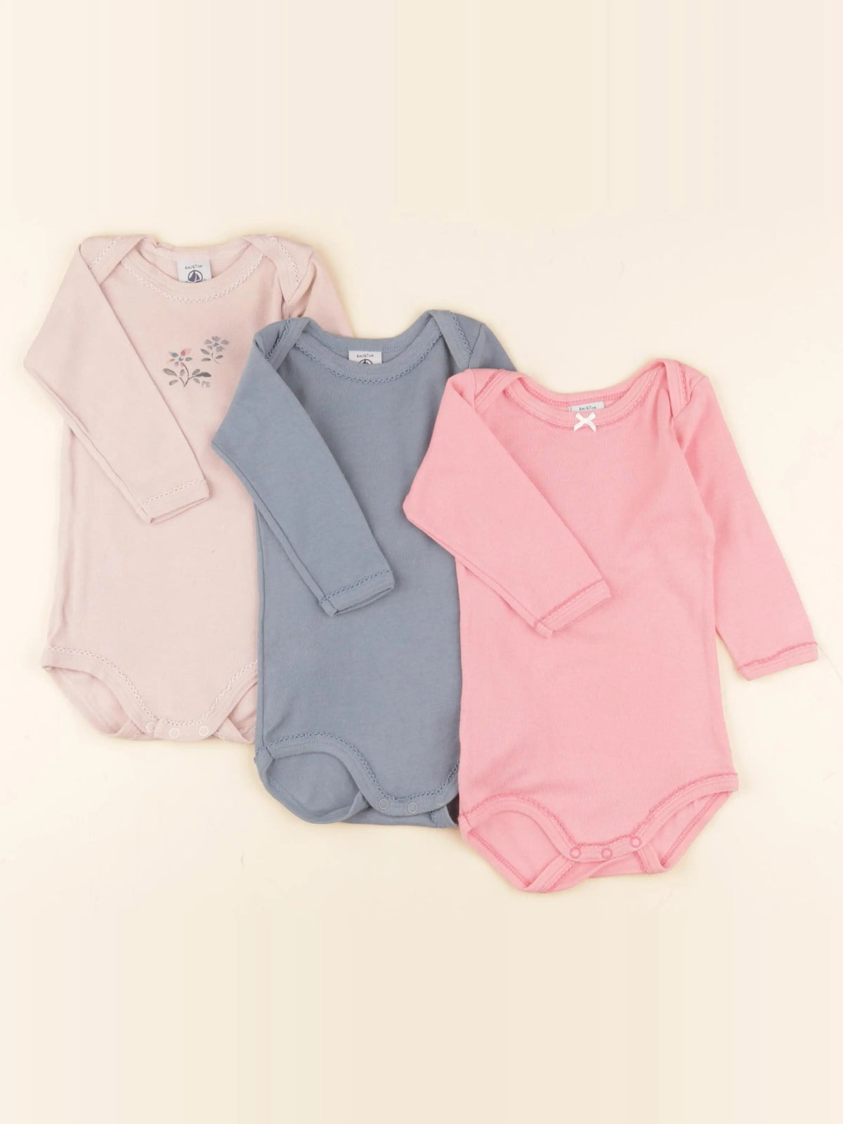 Petit Bateau - lot de 3 bodies en coton multicolore - 6 mois