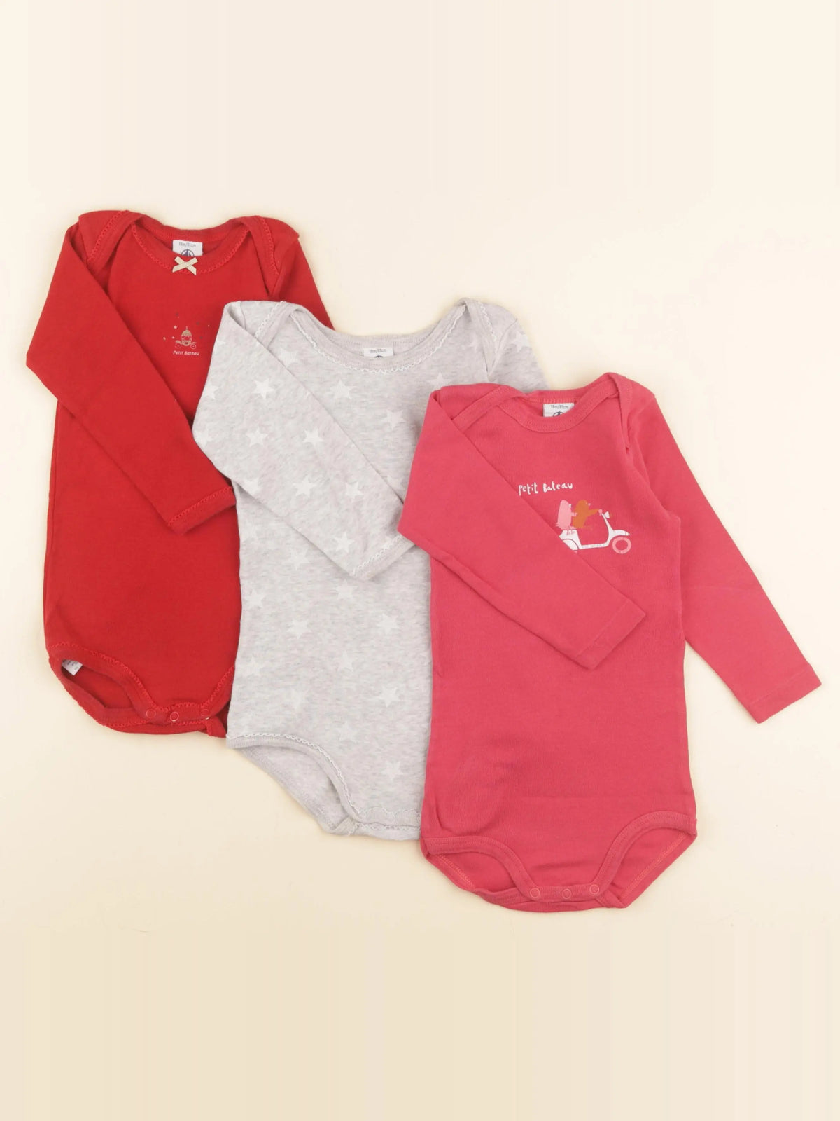 Petit Bateau - lot de 3 bodies en coton multicolore - 18 mois