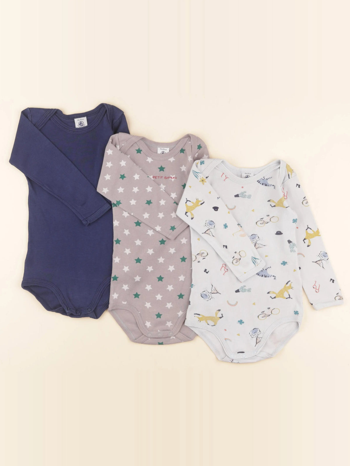 Petit Bateau - lot de 3 bodies en coton multicolore - 18 mois