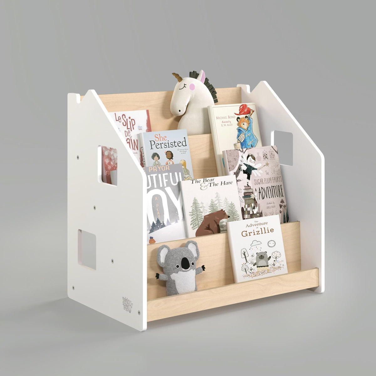 Ensemble - Bibliothèque enfant + Étagère à jouets - Blanc et Gris