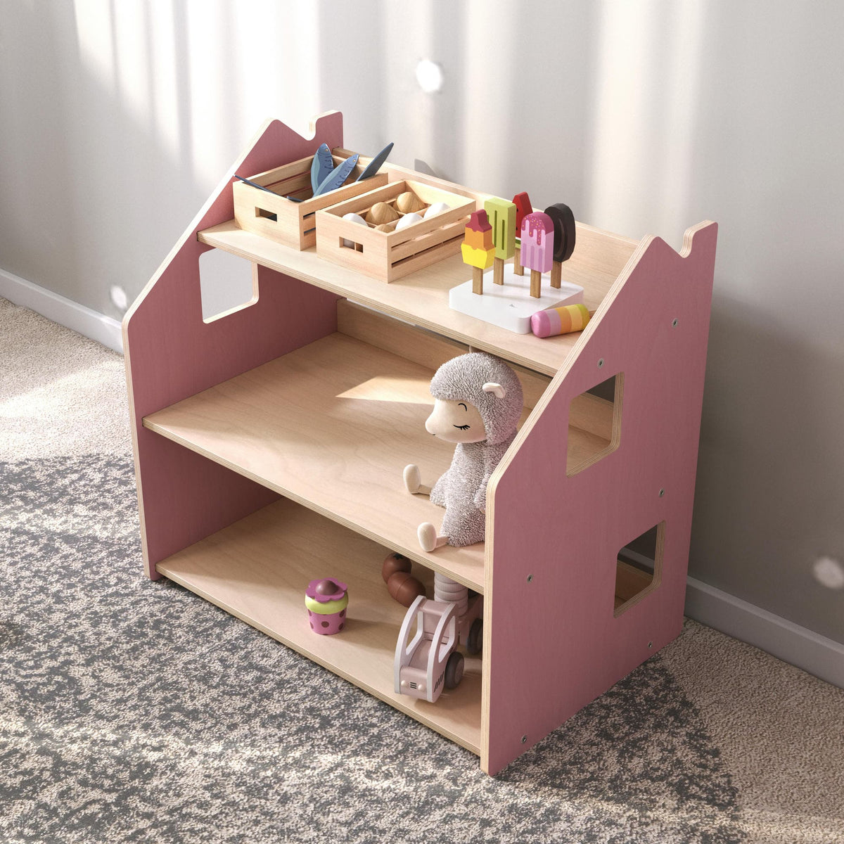 Ensemble - Bibliothèque enfant + Étagère à jouets - Couleur bleu clair / rose