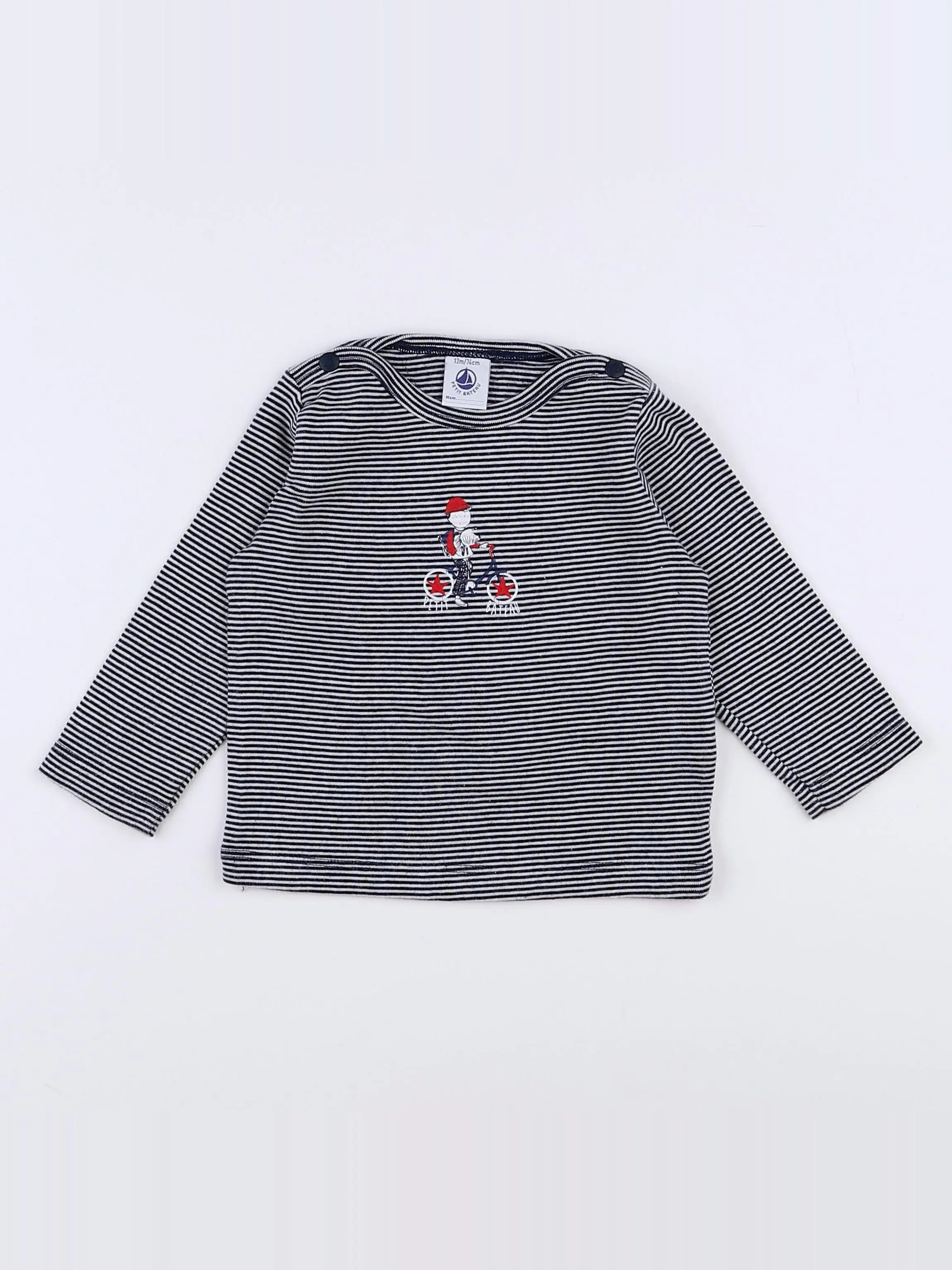 Petit Bateau - tee-shirt blanc, bleu - 12 mois
