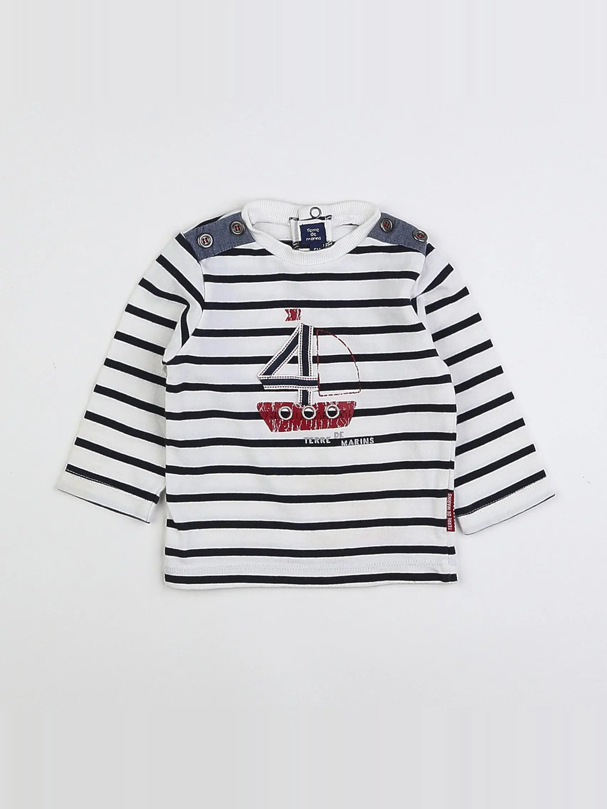 Terre de marins - tee-shirt bleu, blanc - 6 mois