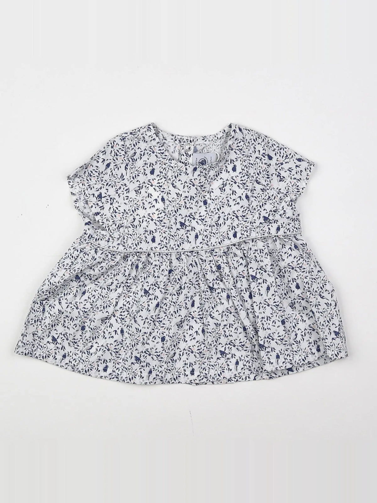 Petit Bateau - blouse blanc, bleu, argent (état neuf) - 6 mois