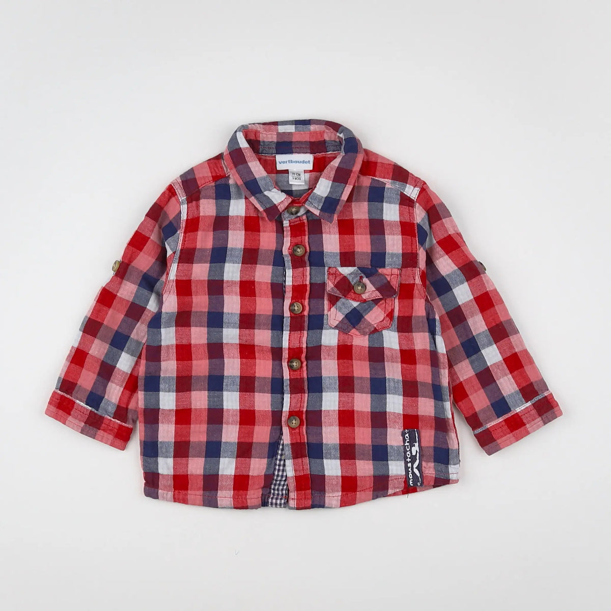 Vertbaudet - chemise rouge, bleu - 9 mois