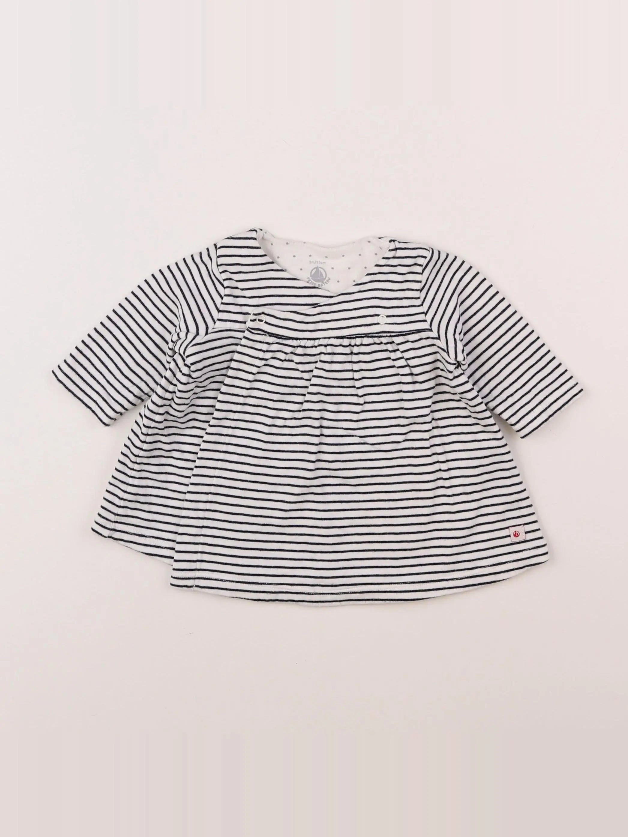 Petit Bateau - robe blanc, bleu - 3 mois