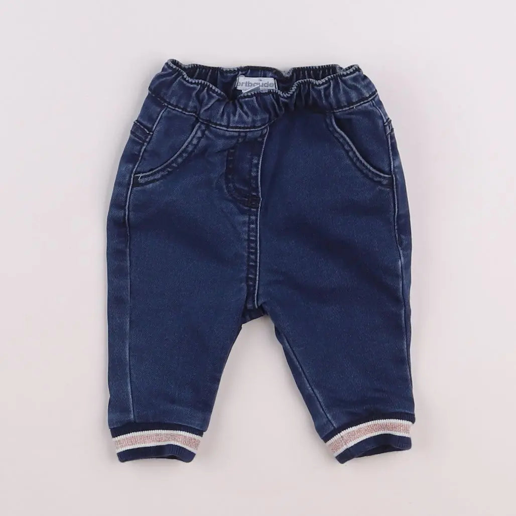 Vertbaudet - jean bleu, or - 3 mois