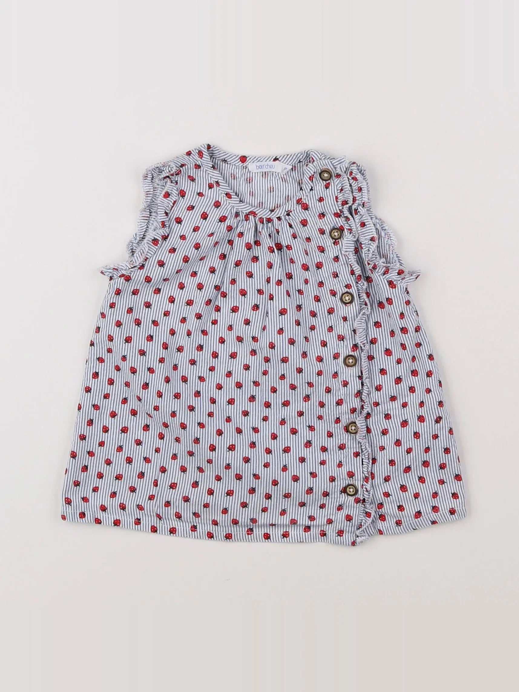 Boutchou - blouse bleu, rouge - 12 mois