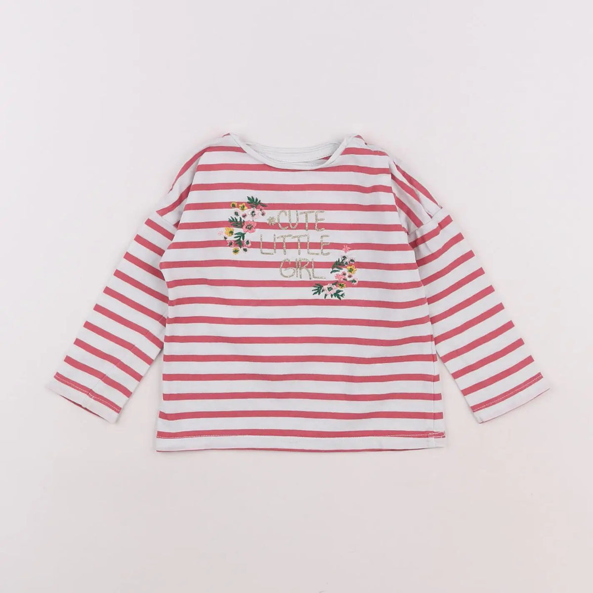 Vertbaudet - tee-shirt blanc, rose - 12 mois