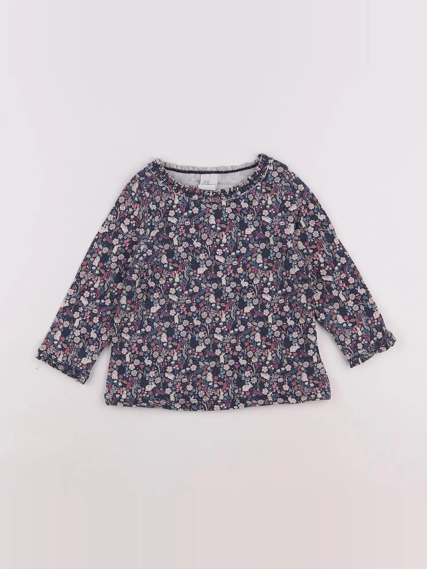 H&M - tee-shirt bleu, rose - 9/12 mois