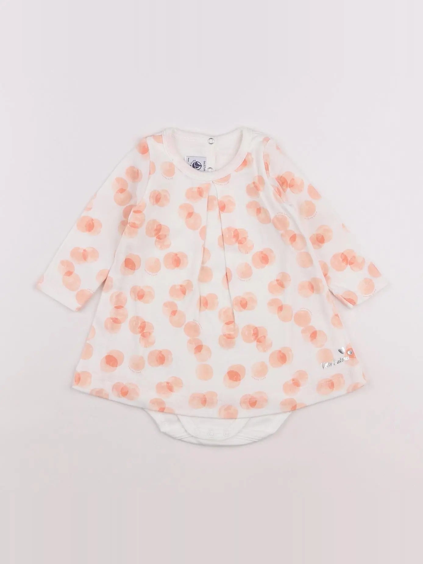 Petit Bateau - body robe blanc, rose - 6 mois