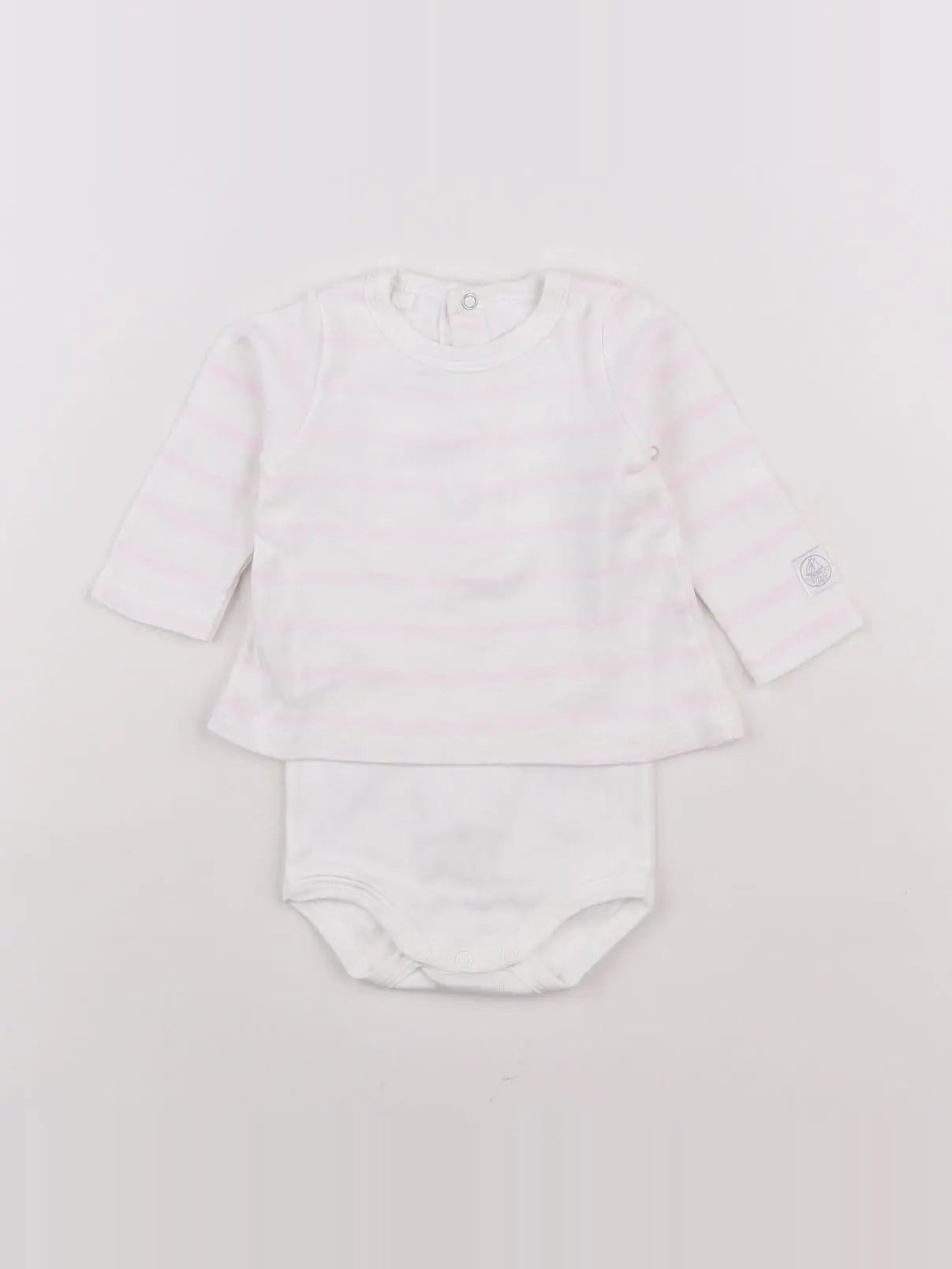 Petit Bateau - body tee-shirt blanc, rose - 3 mois
