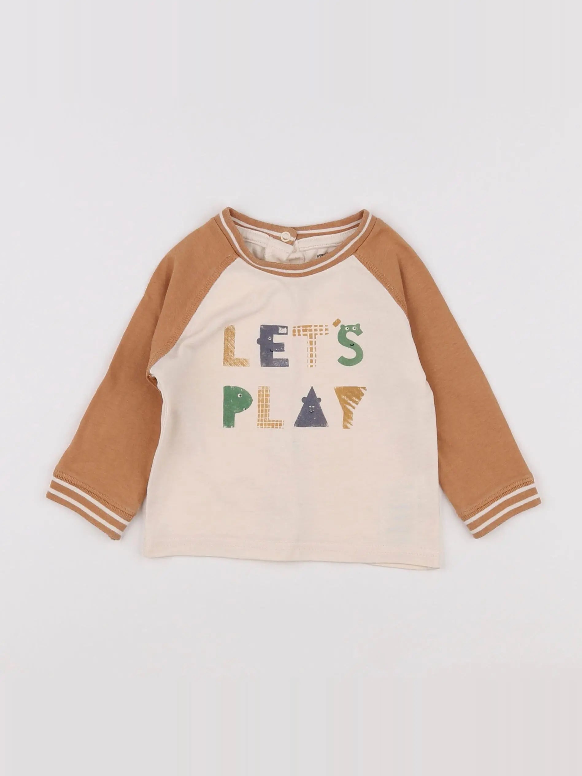 Vertbaudet - tee-shirt blanc, beige - 6 mois