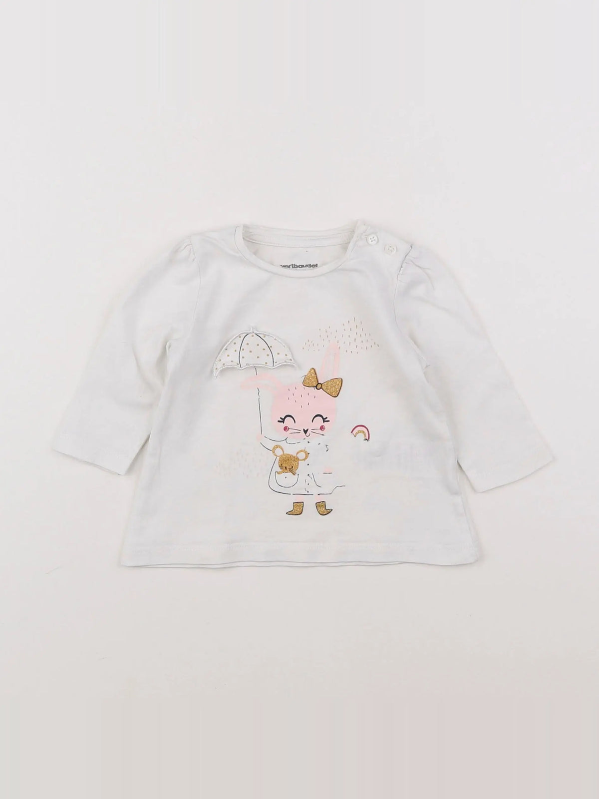 Vertbaudet - tee-shirt blanc, rose - 3 mois