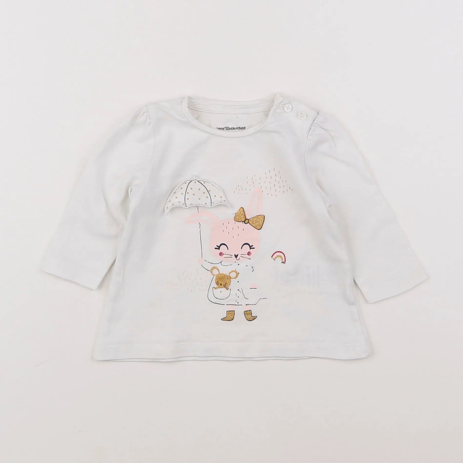 Vertbaudet - tee-shirt blanc, rose - 3 mois