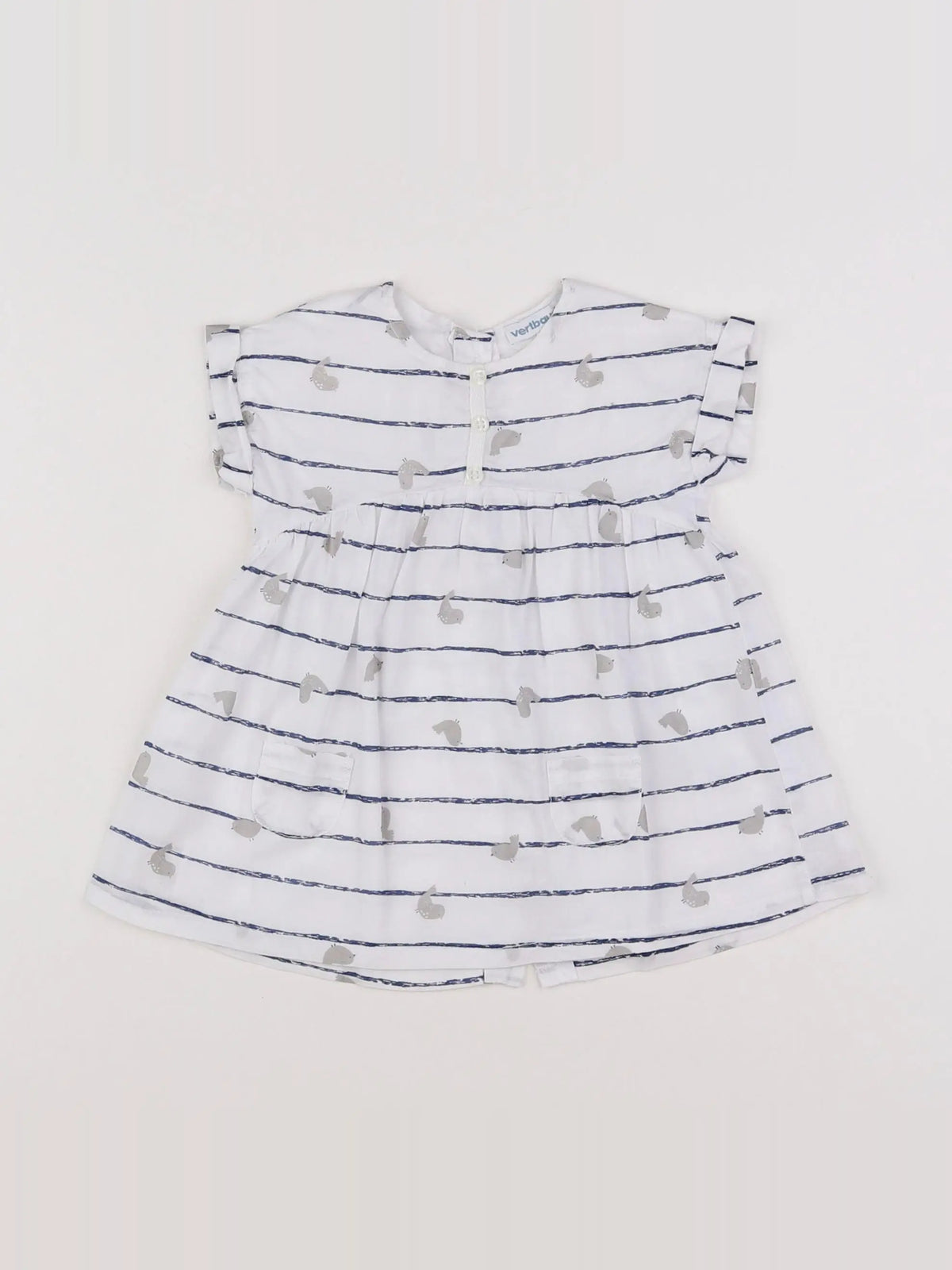 Vertbaudet - robe blanc, bleu - 3 mois