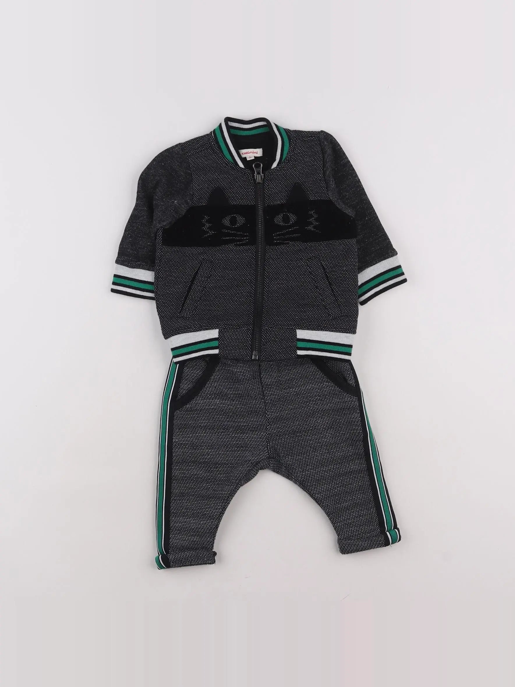 Catimini - ensemble gris, noir, vert - 6 mois