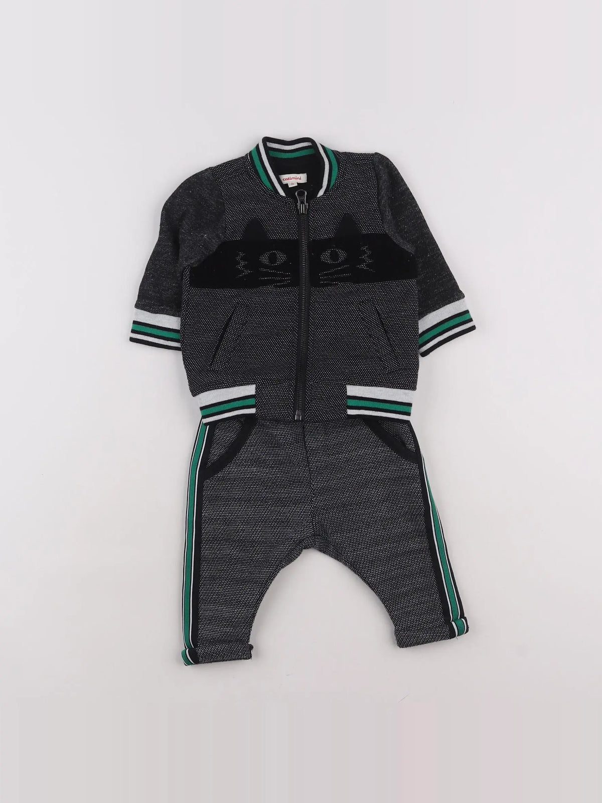 Catimini - ensemble gris, noir, vert - 6 mois