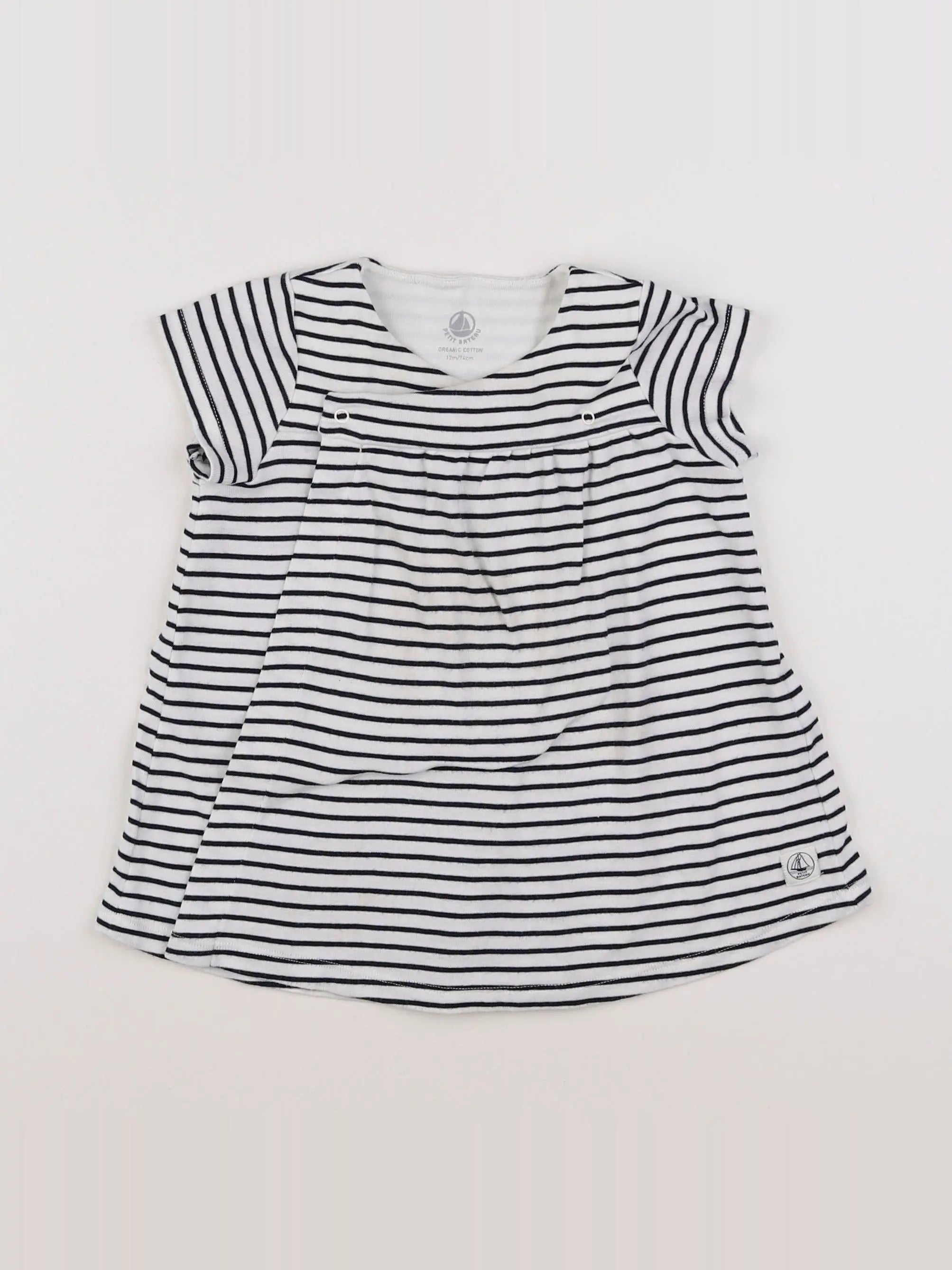 Petit Bateau - robe blanc, bleu - 12 mois