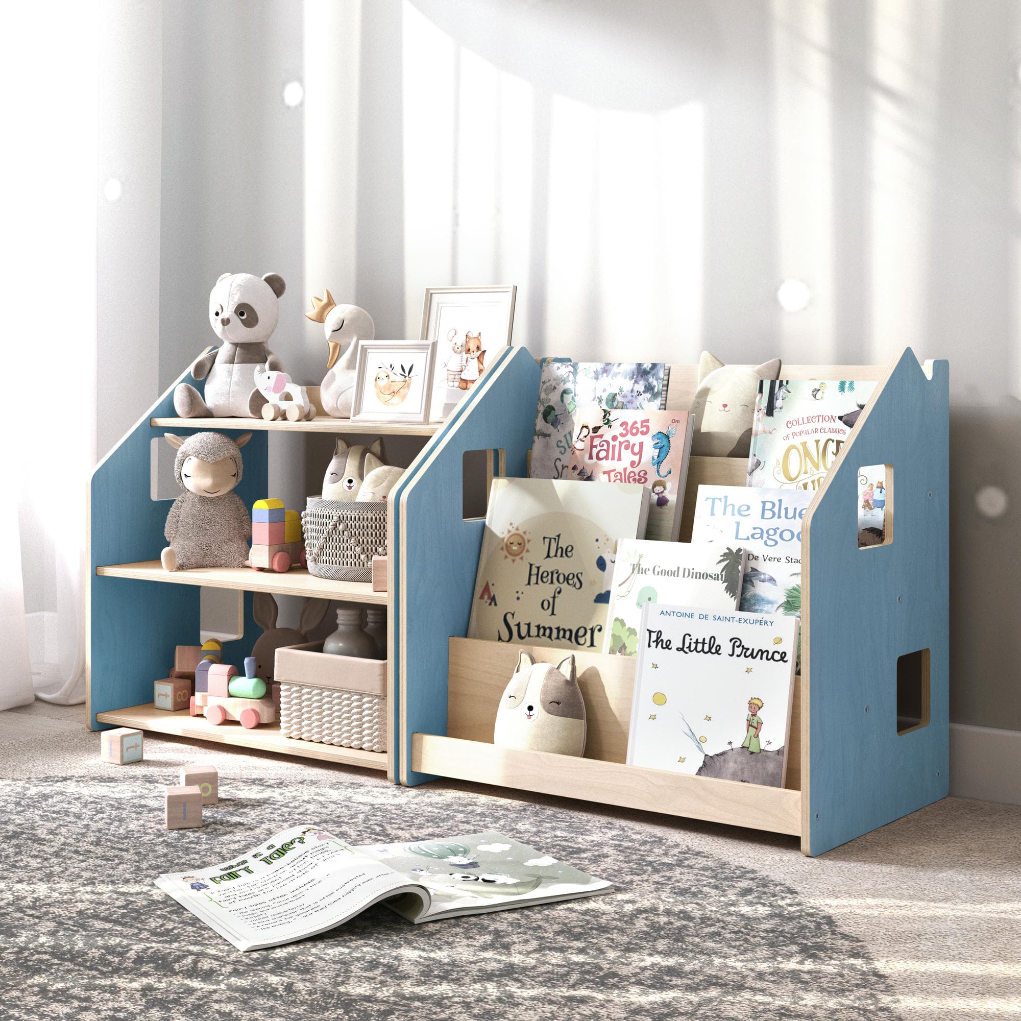 Étagère à jouets - Couleur bleu clair / rose