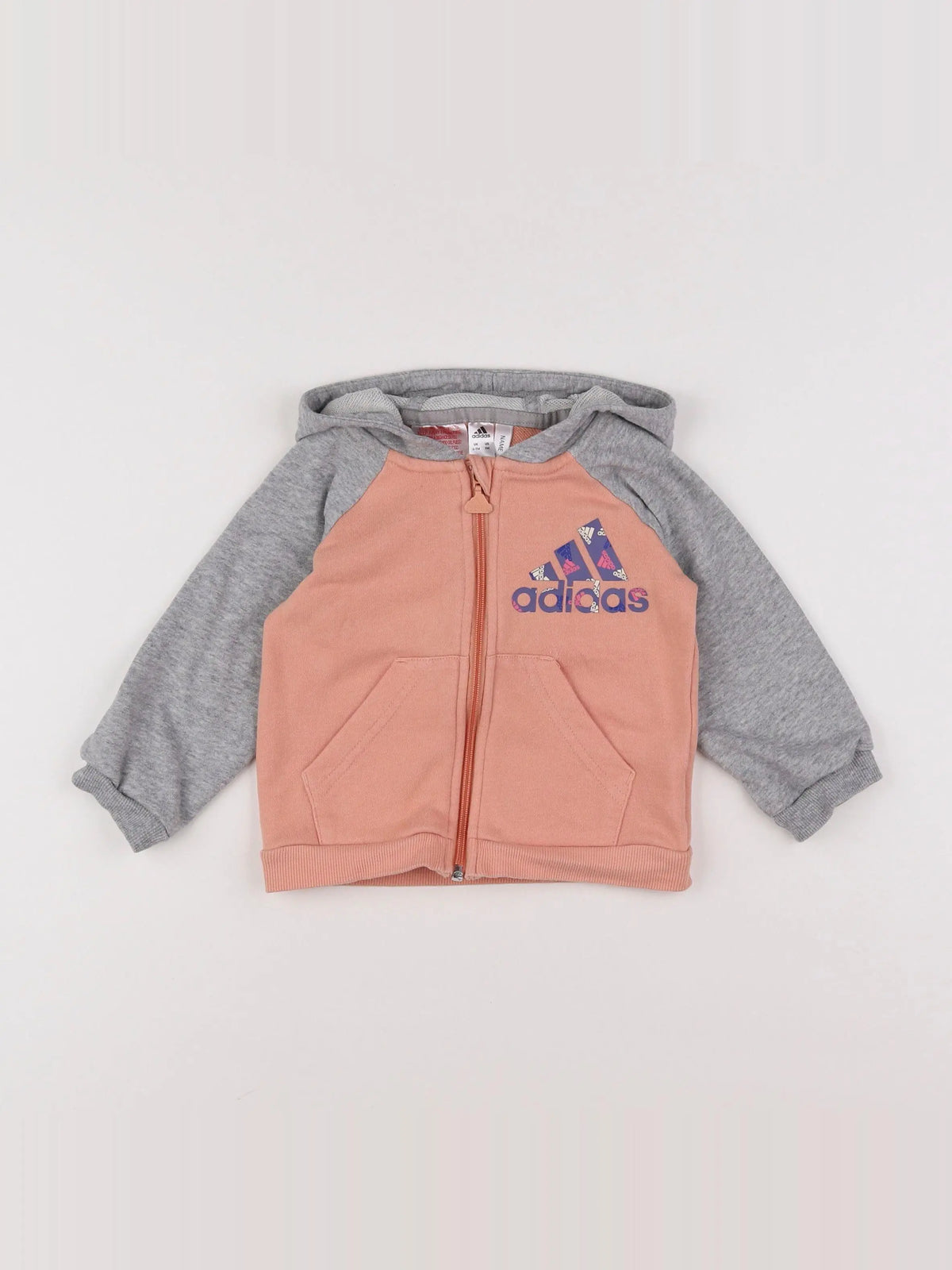 Adidas - sweat gris, rose - 6/9 mois