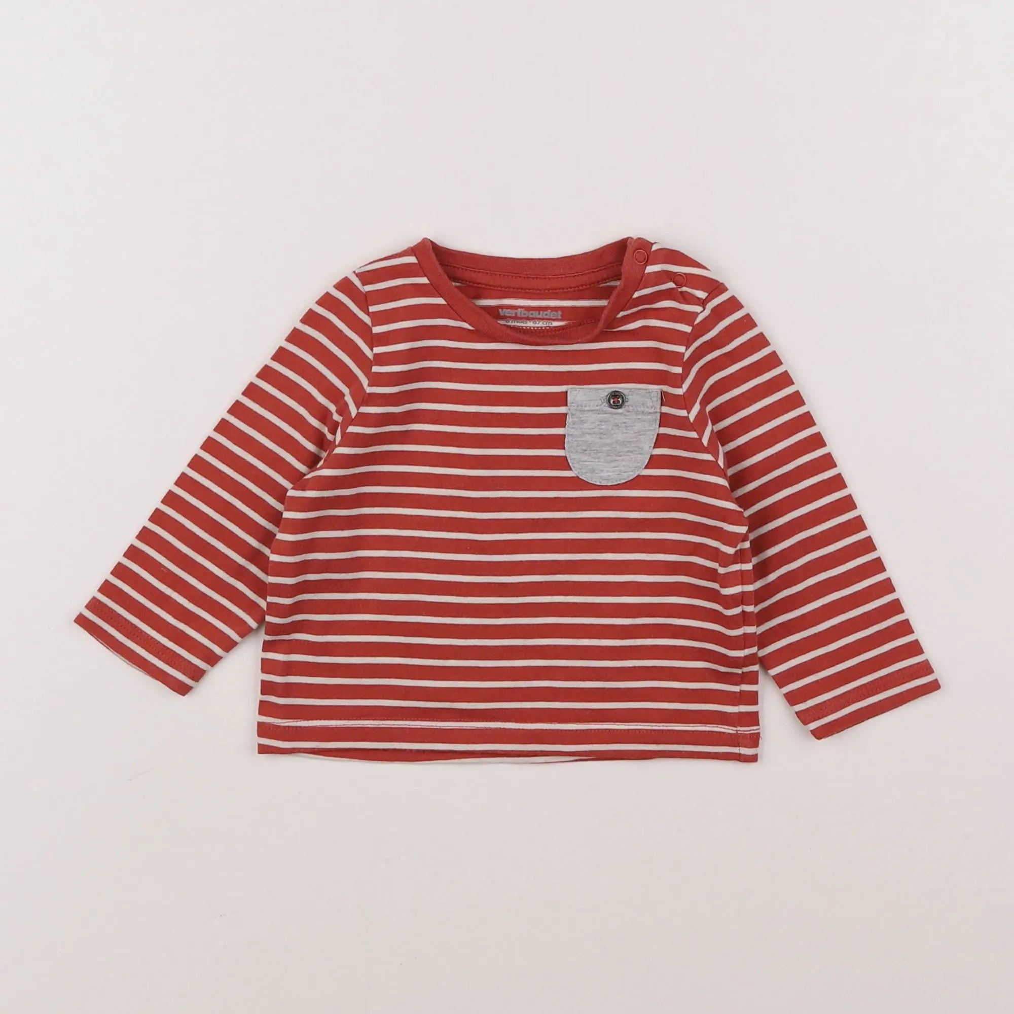 Vertbaudet - tee-shirt blanc, rouge - 6 mois