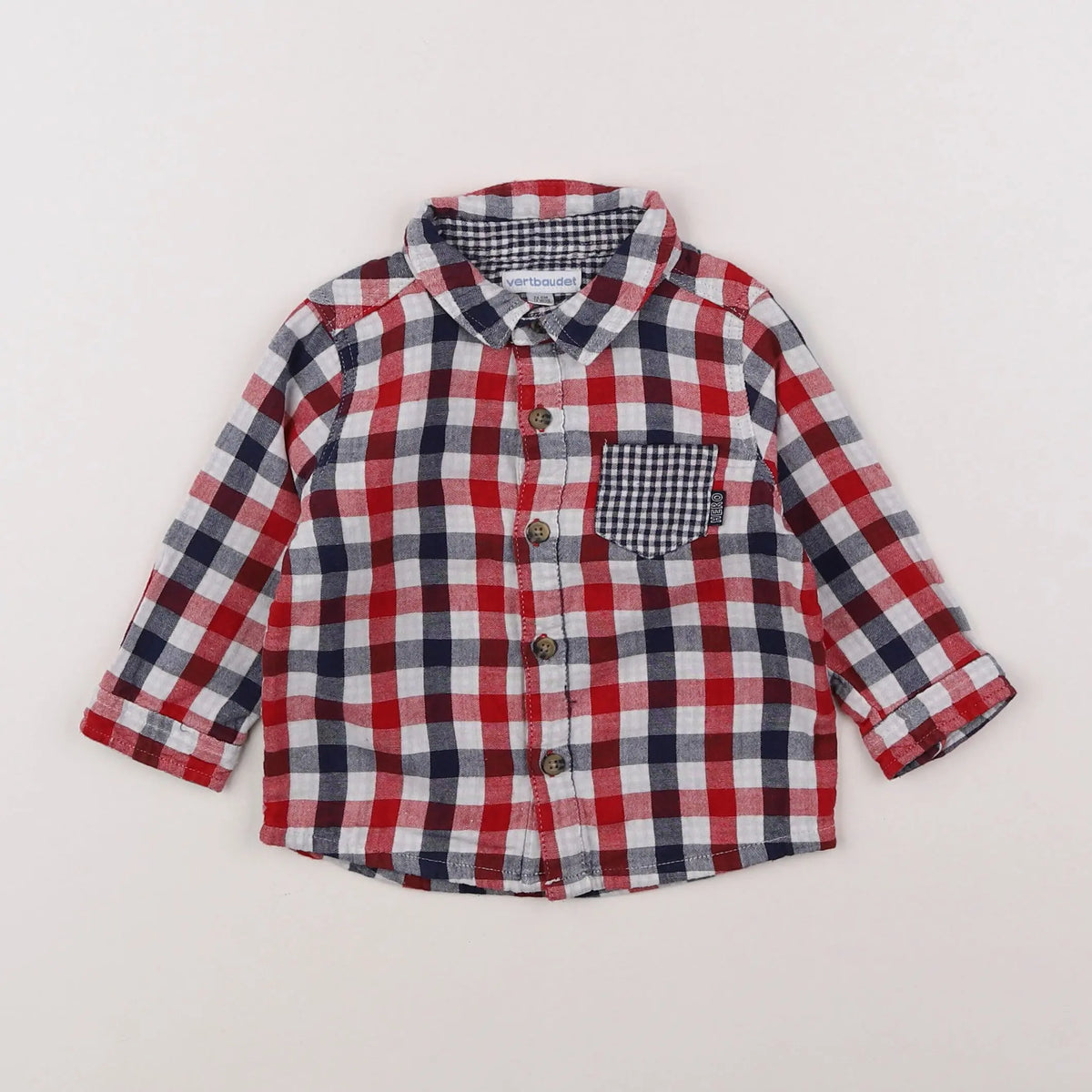 Vertbaudet - chemise rouge - 12 mois