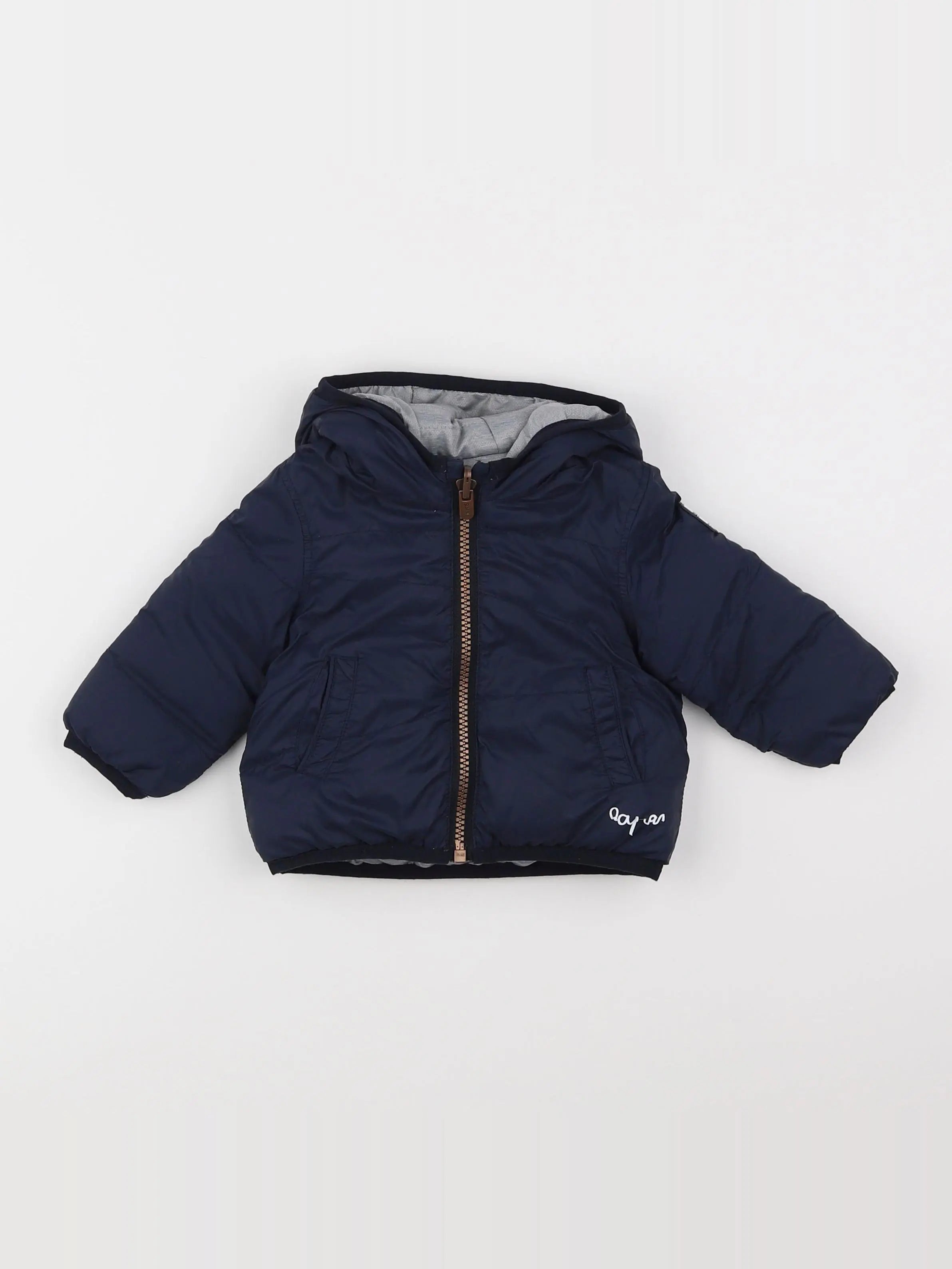 IKKS - doudoune réversible bleu, gris - 6 mois
