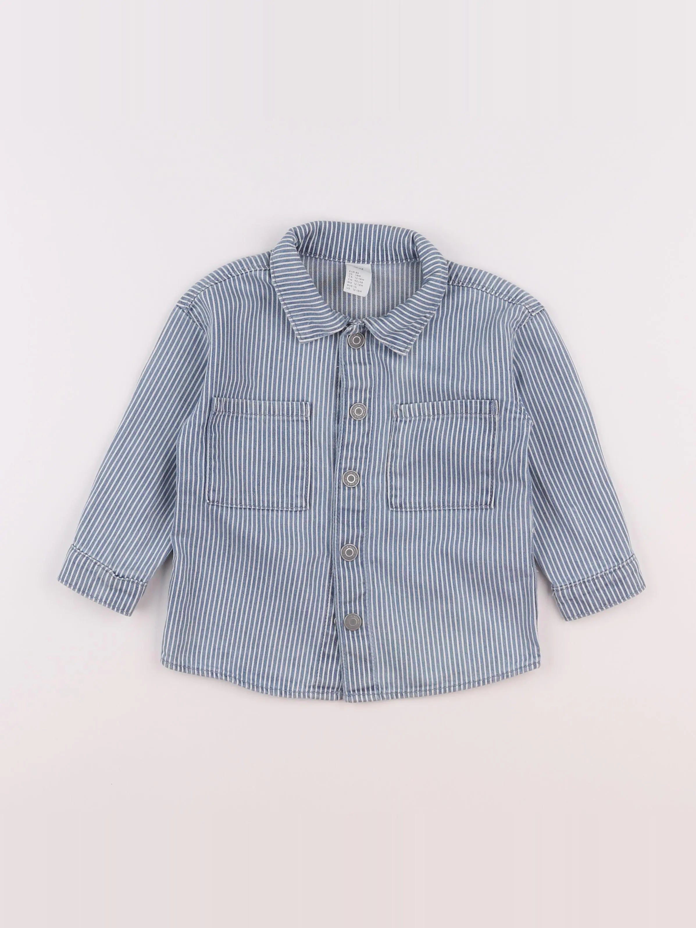 H&M - chemise blanc, bleu - 12/18 mois