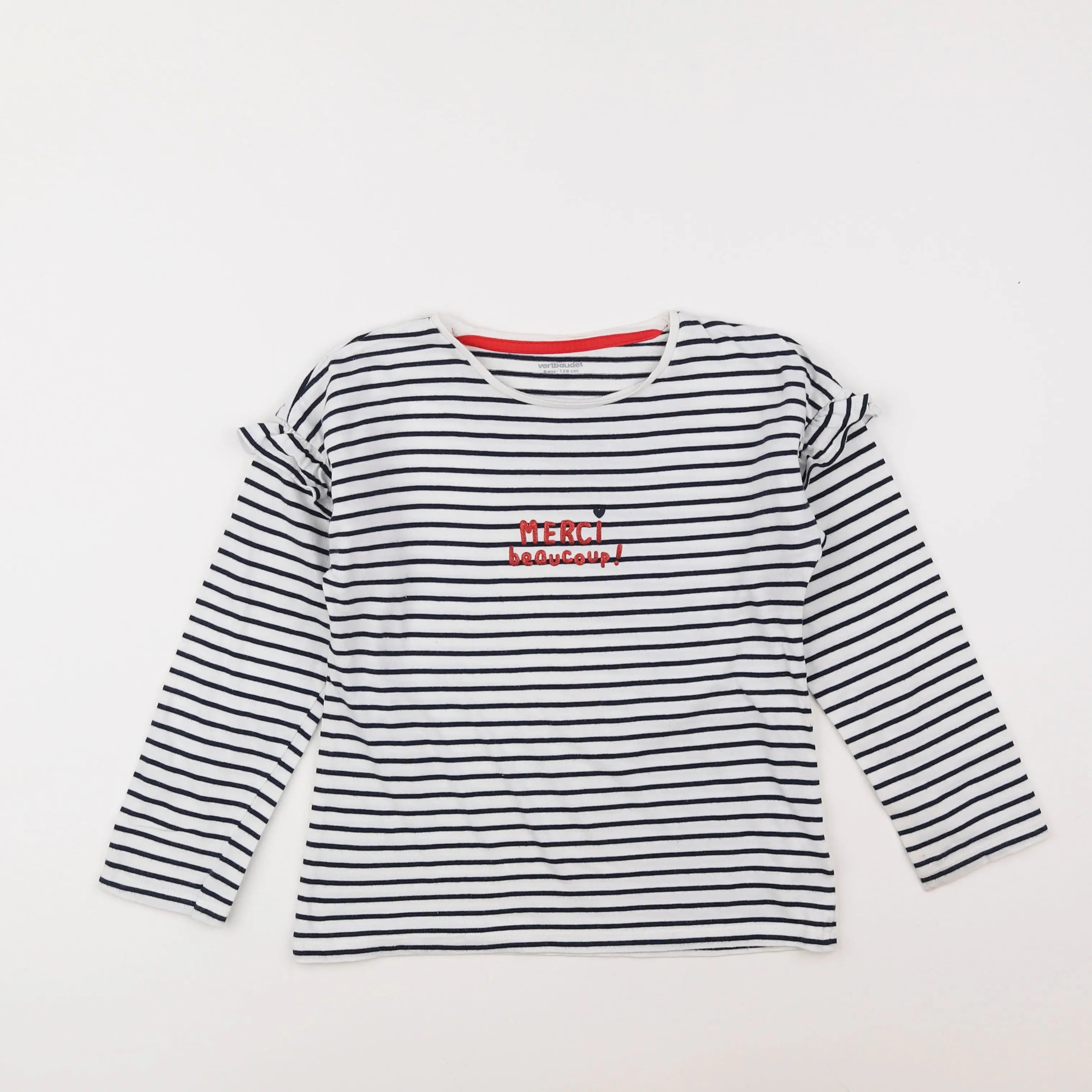 Vertbaudet - tee-shirt blanc, bleu - 8 ans