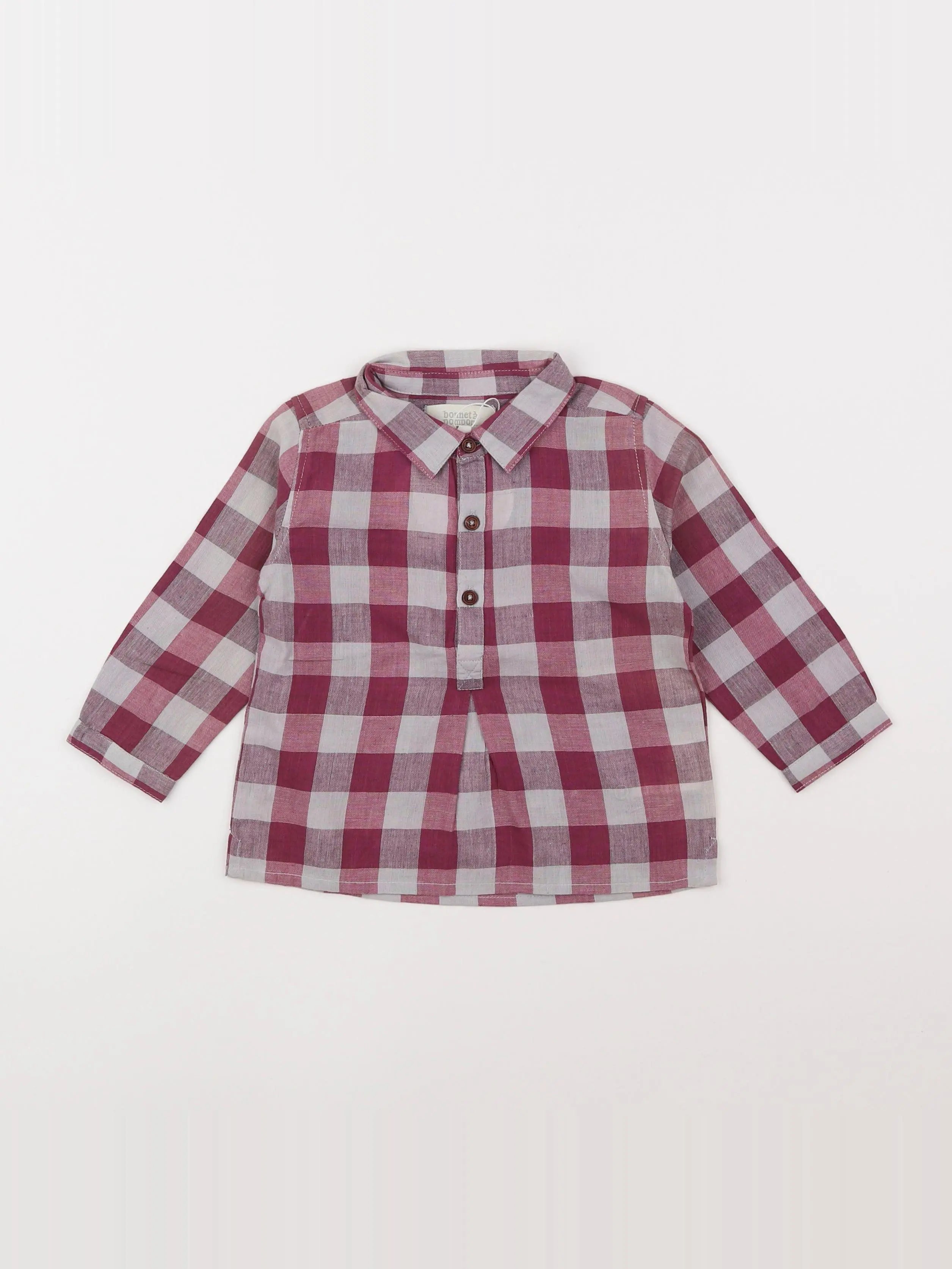 Bonnet à Pompon - chemise rouge - 12 mois