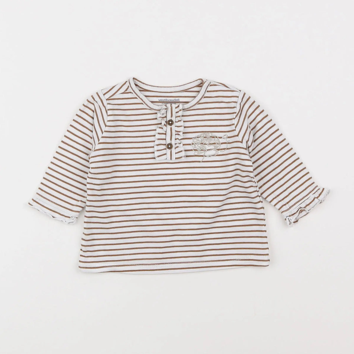 Vertbaudet - tee-shirt blanc, marron - 3 mois