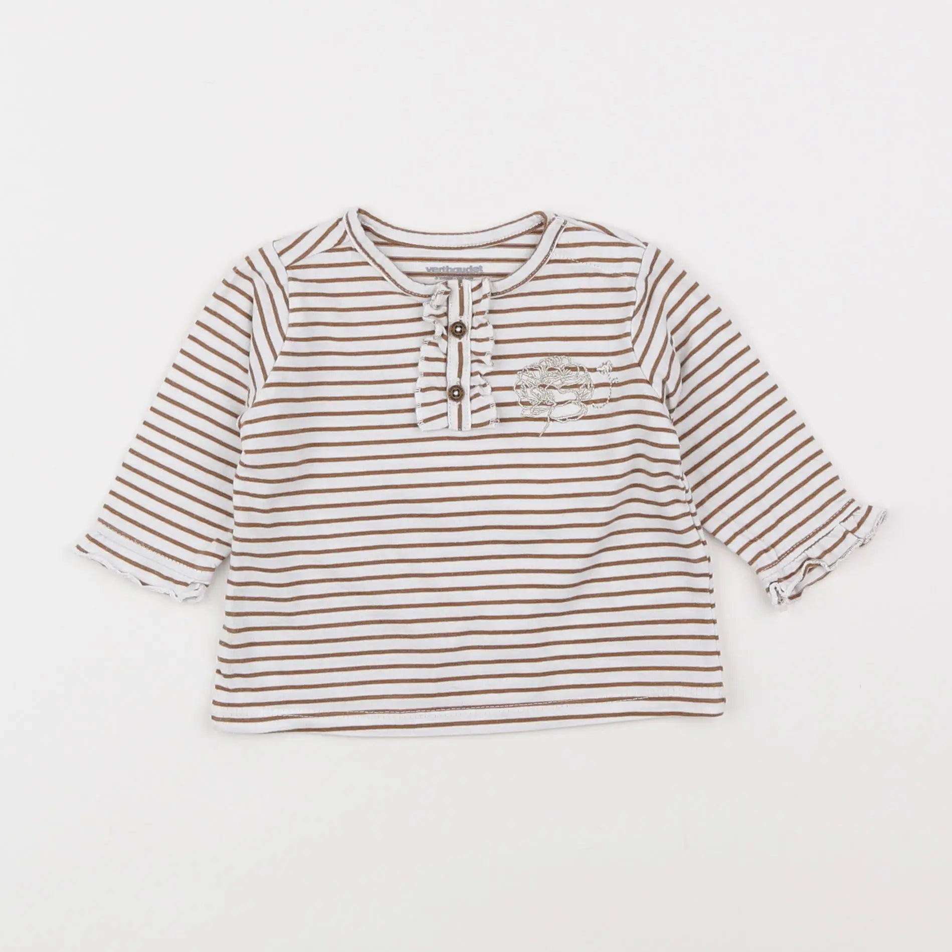 Vertbaudet - tee-shirt blanc, marron - 3 mois