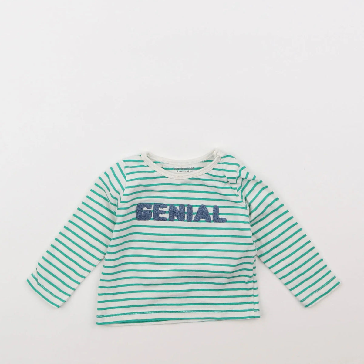 Vertbaudet - tee-shirt blanc, vert - 6 mois