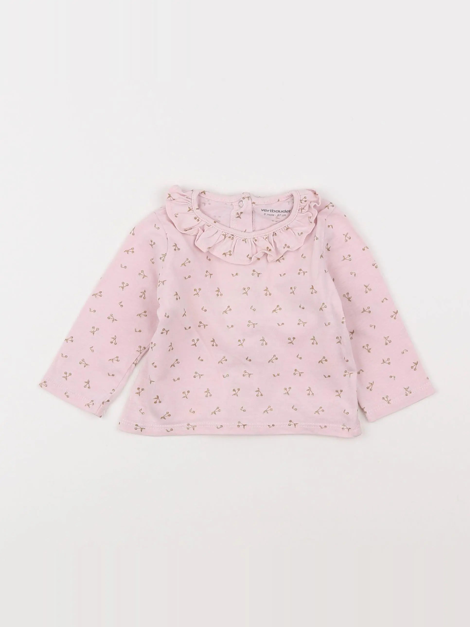 Vertbaudet - tee-shirt rose, or - 6 mois