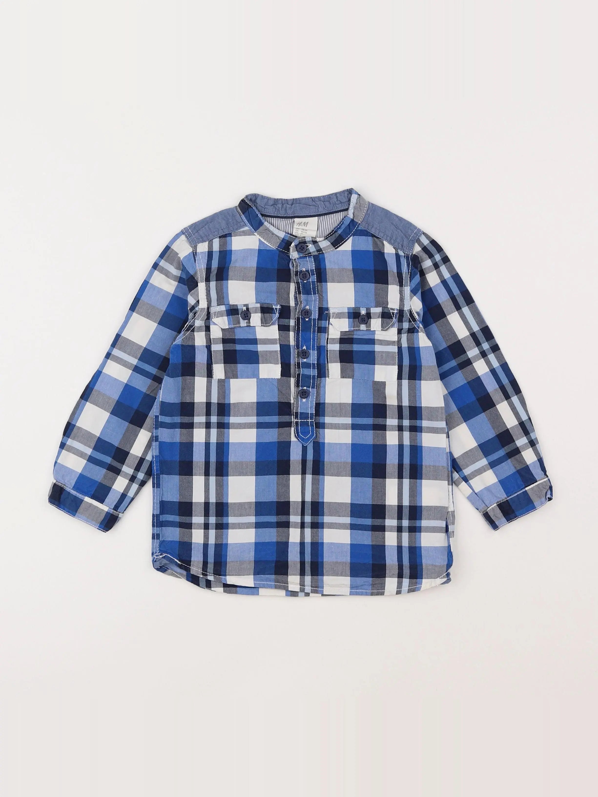 H&M - chemise blanc, bleu - 18 mois à 2 ans