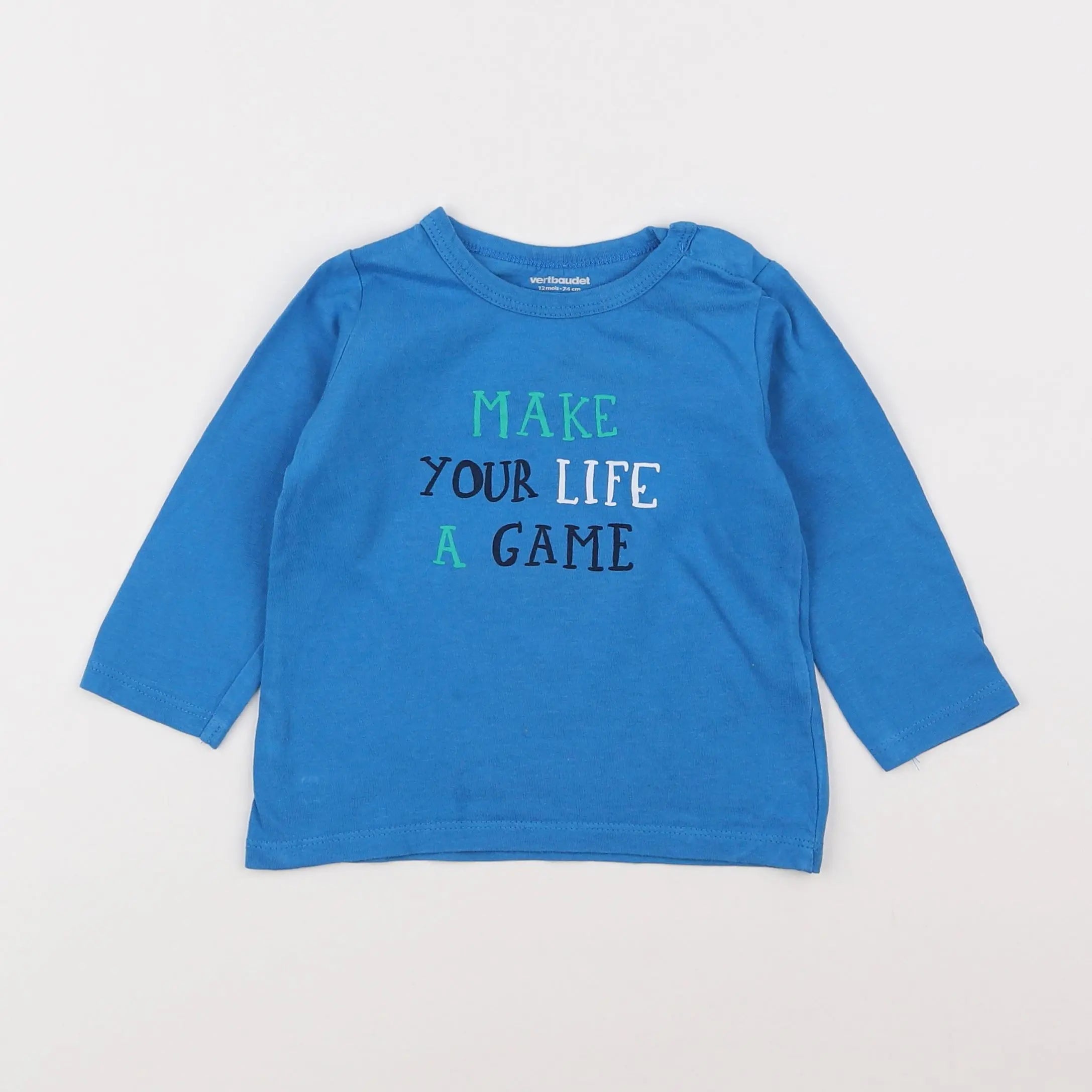 Vertbaudet - tee-shirt bleu - 12 mois