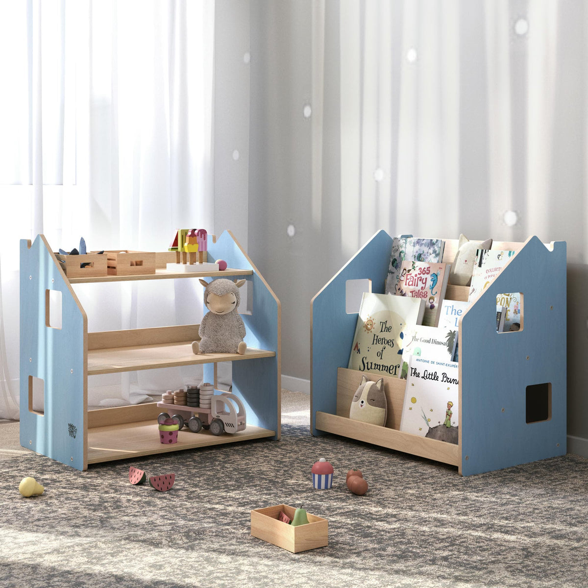 Étagère à jouets - Couleur bleu clair / rose