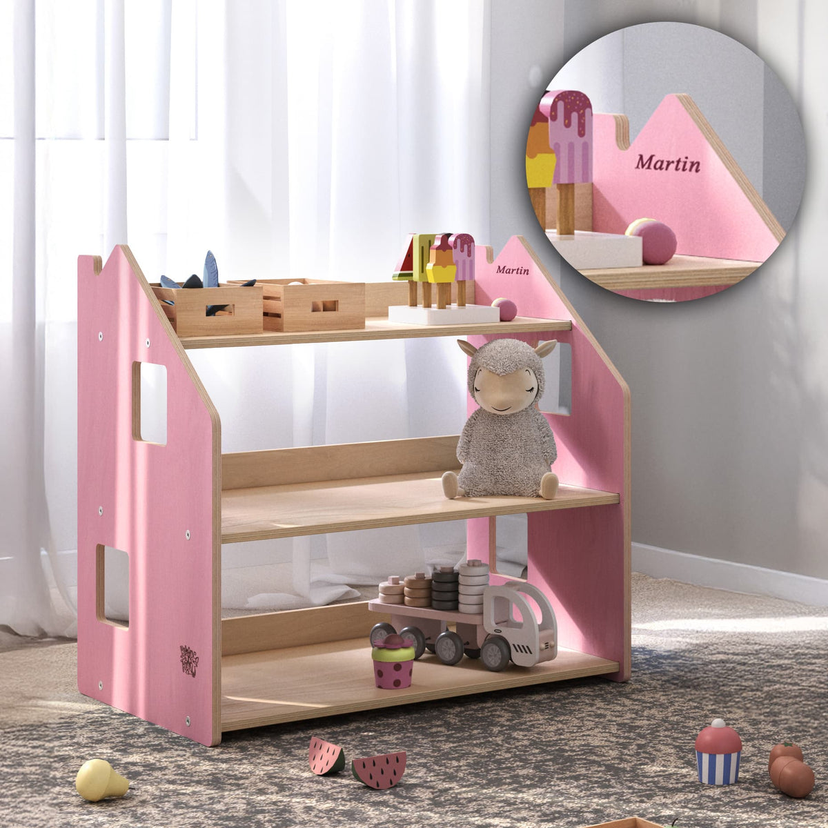 Étagère à jouets - Couleur bleu clair / rose