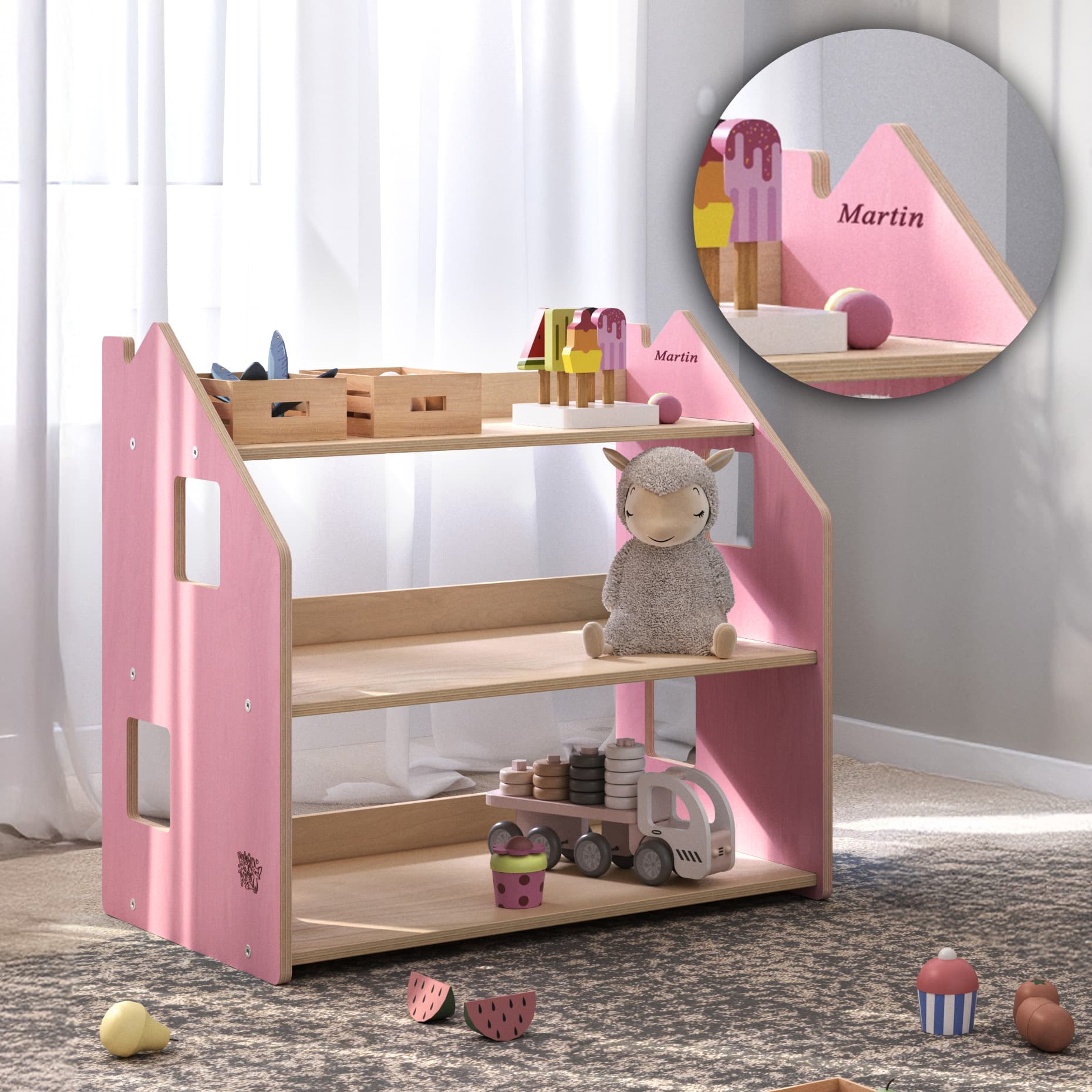 Étagère à jouets - Couleur bleu clair / rose