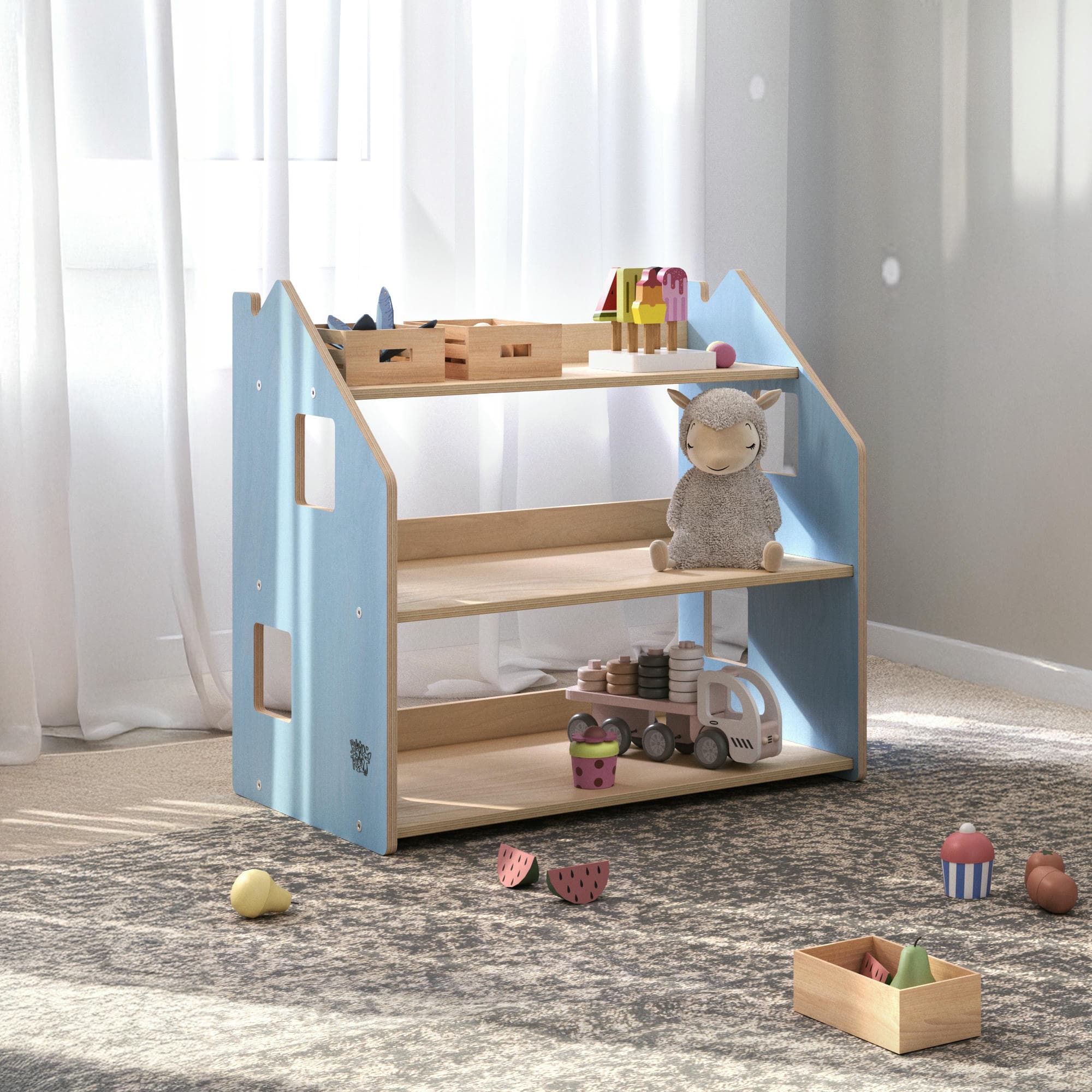 Ensemble - Bibliothèque enfant + Étagère à jouets - Couleur bleu clair / rose